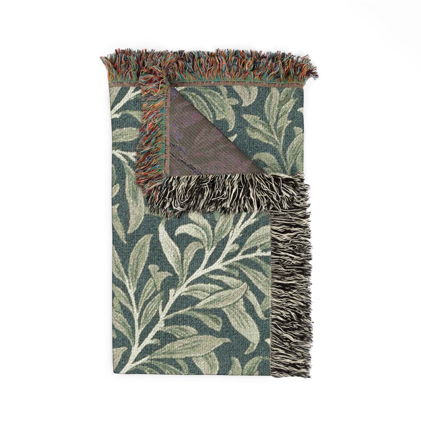 Olive Leaf Pattern Woven Blanket | Botanical Throw, Tapestry Fringe