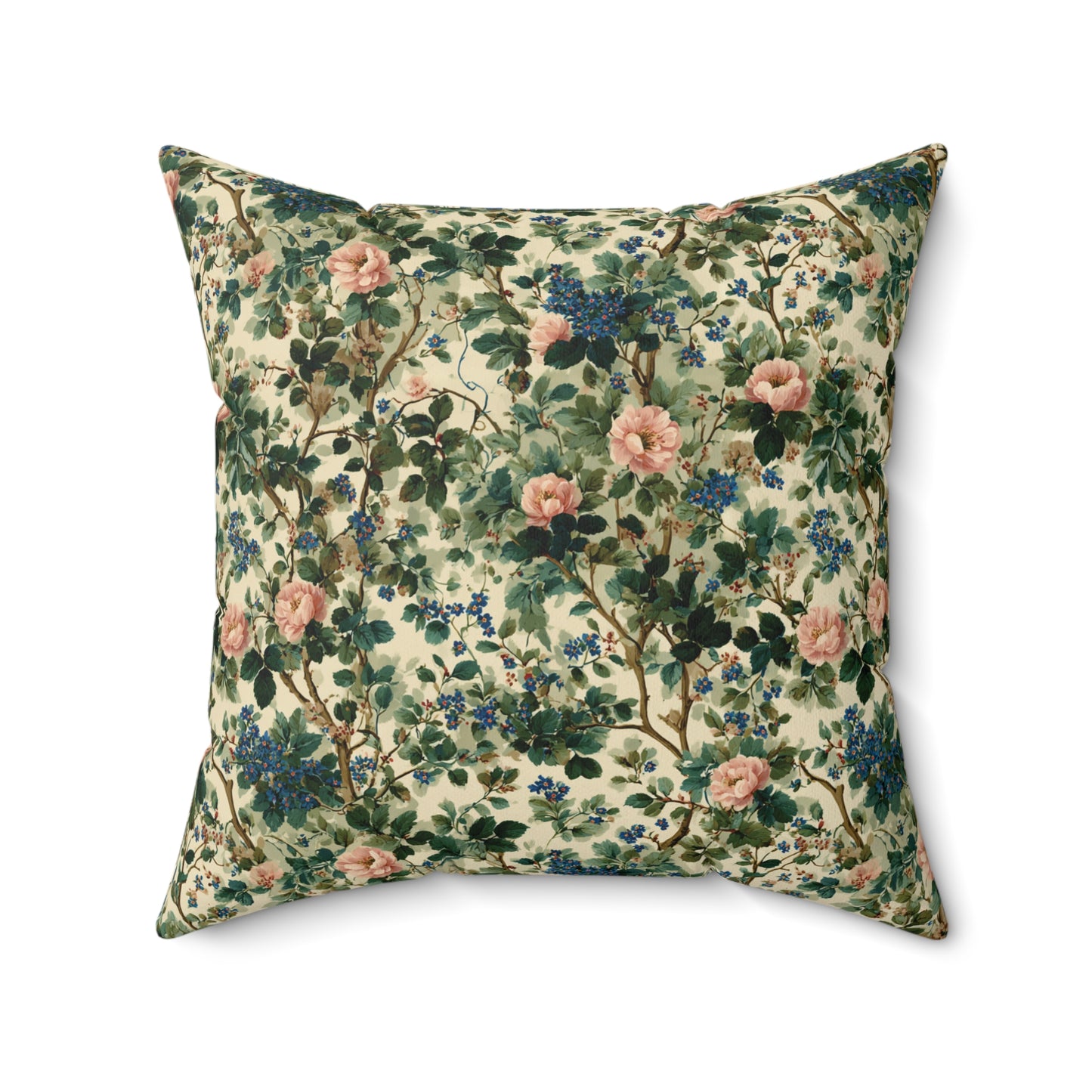 Vintage Floral Pattern Pillow | Pink Roses Green Vines Square Pillow