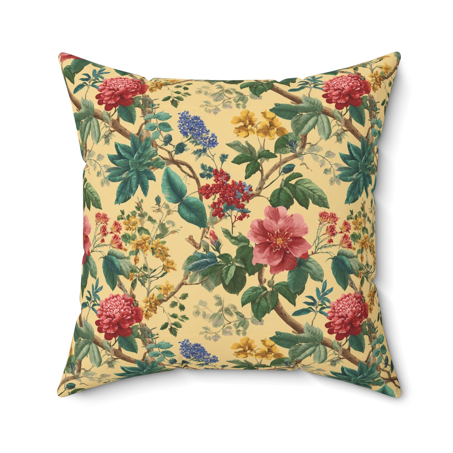 Vintage Floral Pattern Spun Polyester Square Pillow | Botanical Throw Pillow