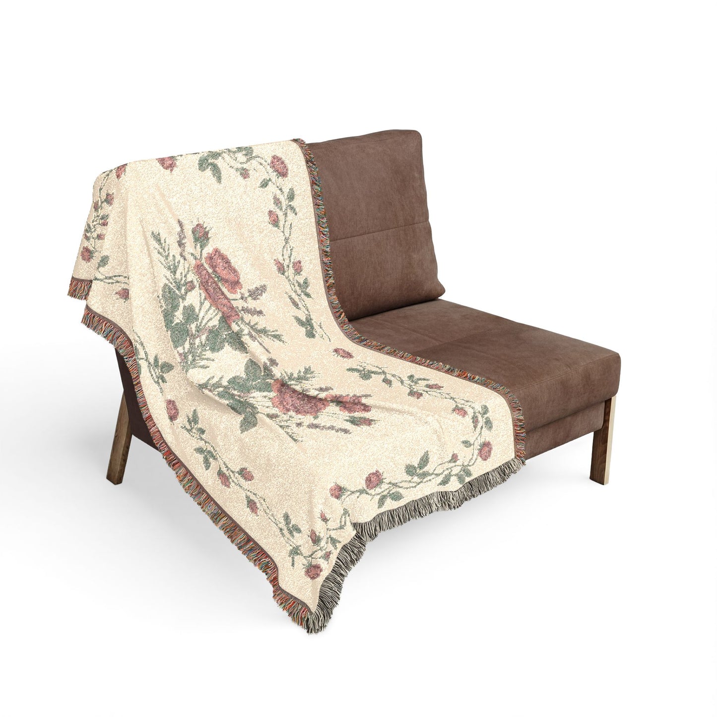 Vintage Rose Lavender Floral Woven Blanket | Tapestry Throw, Floral Fringe