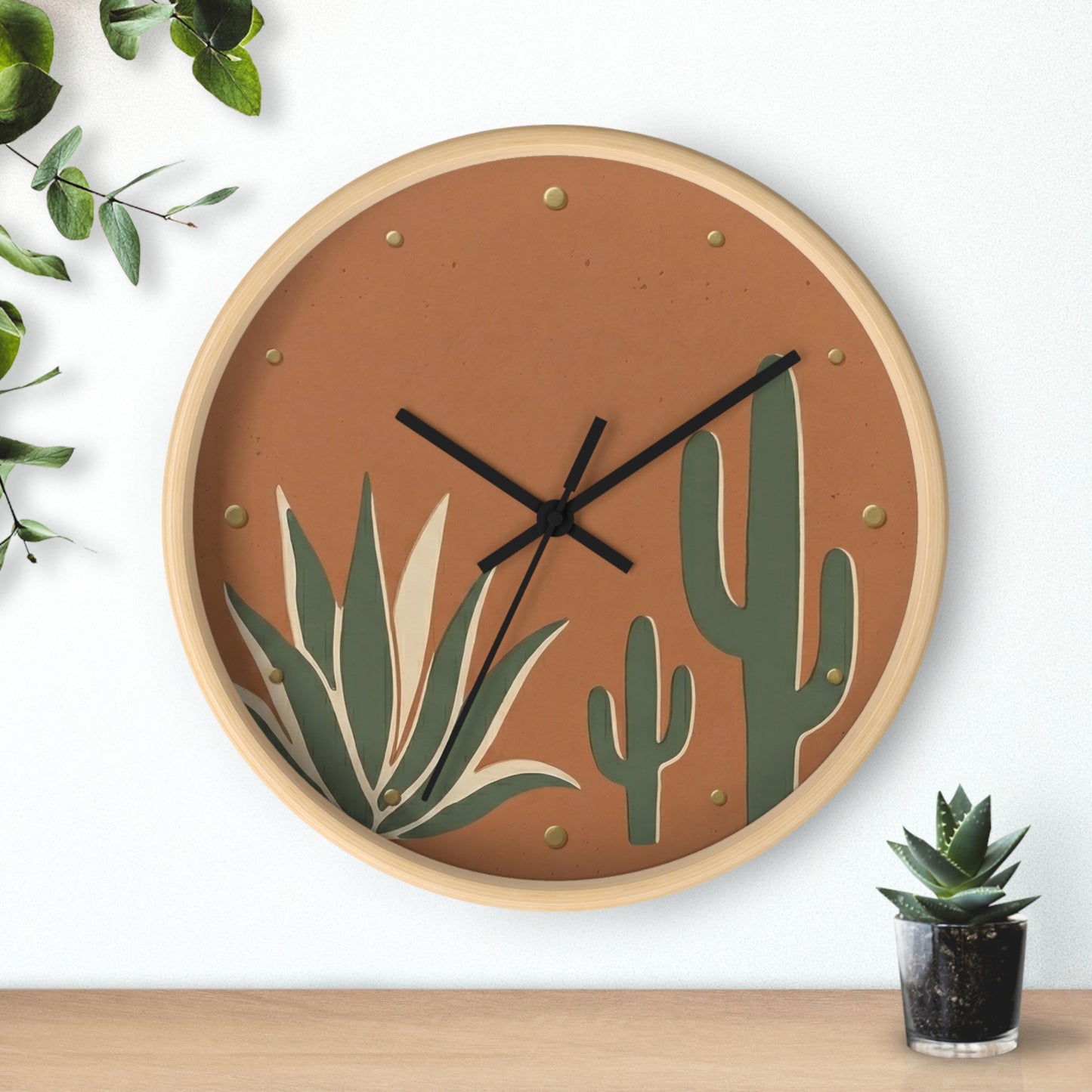 Desert Cactus Illustration Wall Clock | Terracotta Succulent Decor