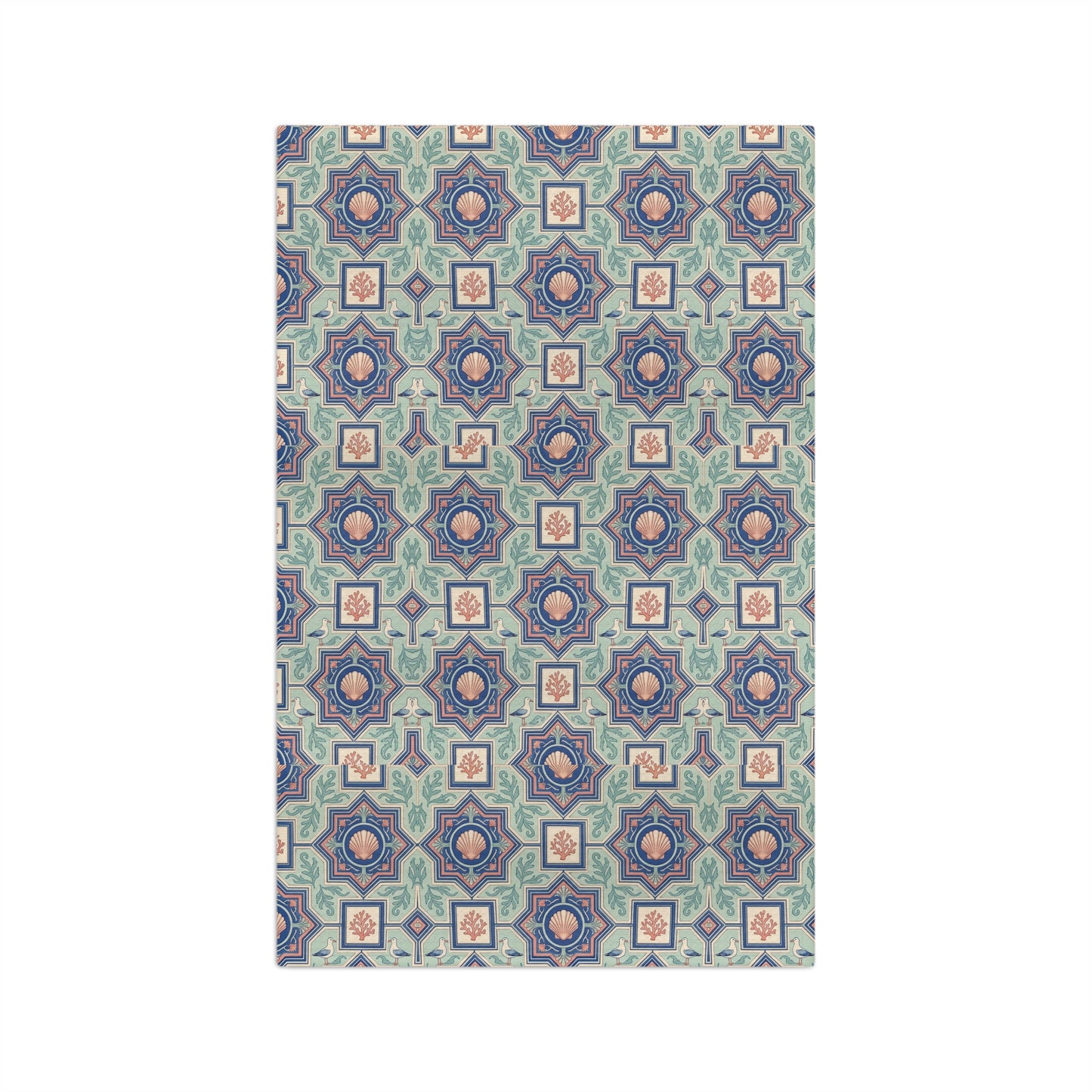 Geometric Moroccan Tile Tea Towel | Blue Green Patterned Kitchen Linen