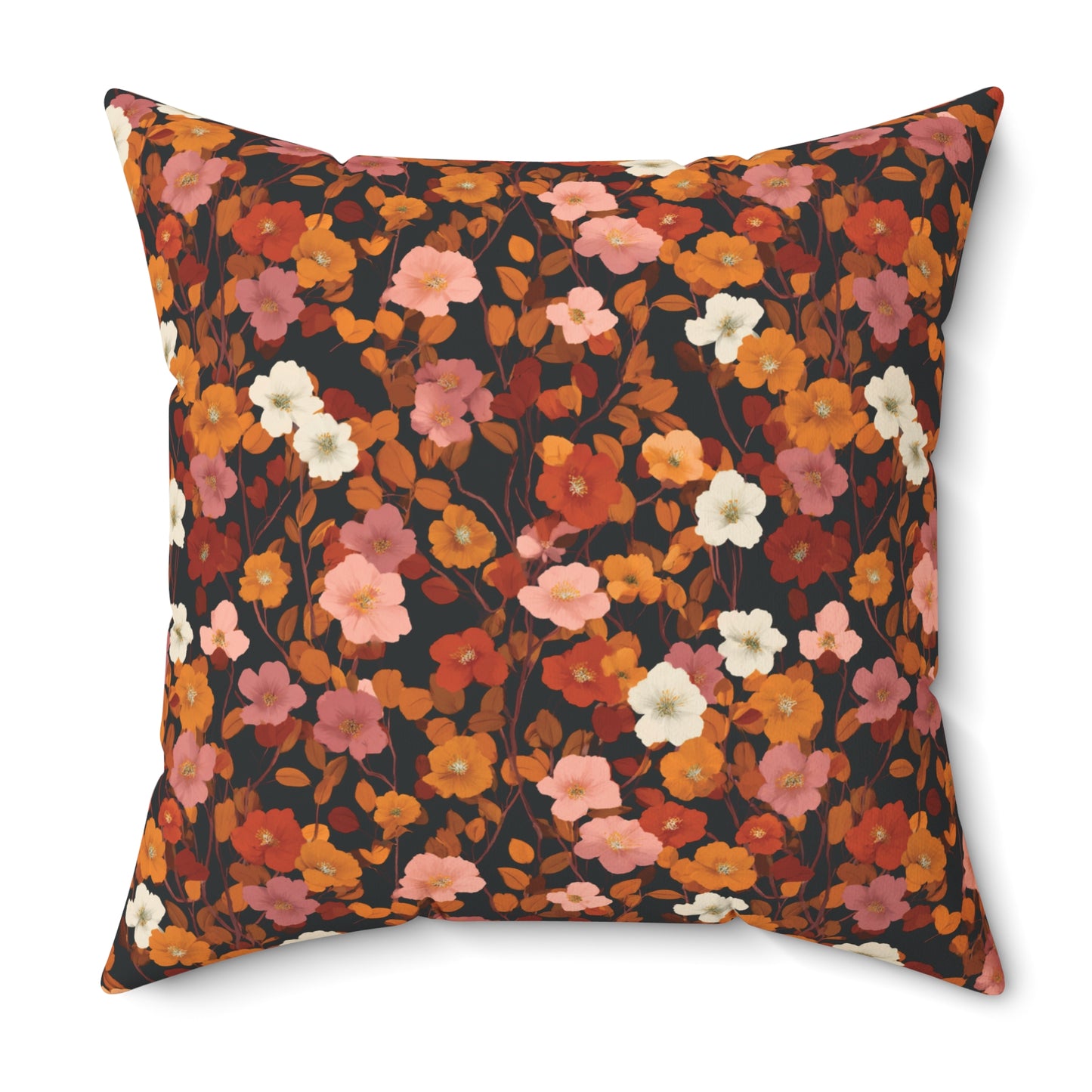 Vintage Floral Pattern Spun Polyester Square Pillow | Rust Orange Botanical Pillow