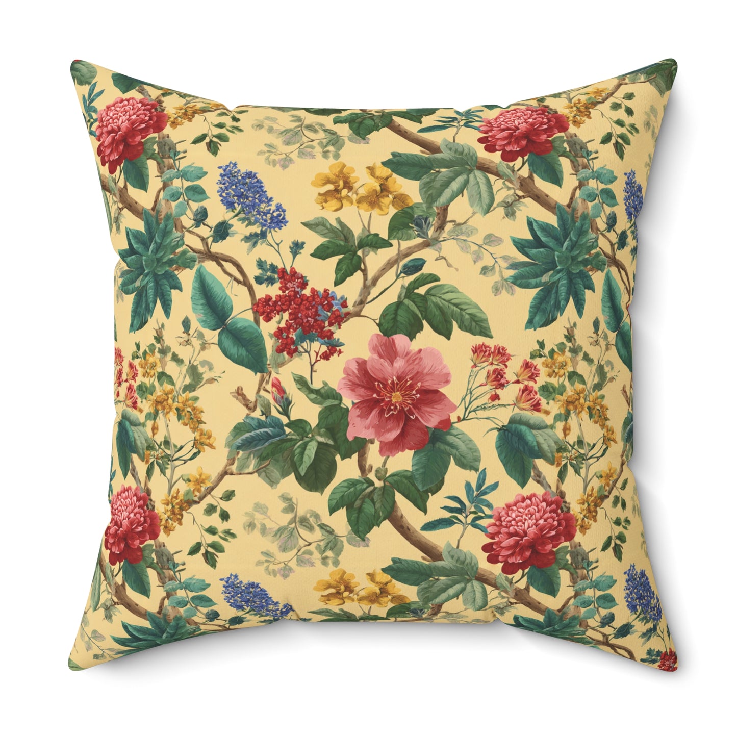 Vintage Floral Pattern Spun Polyester Square Pillow | Botanical Throw Pillow