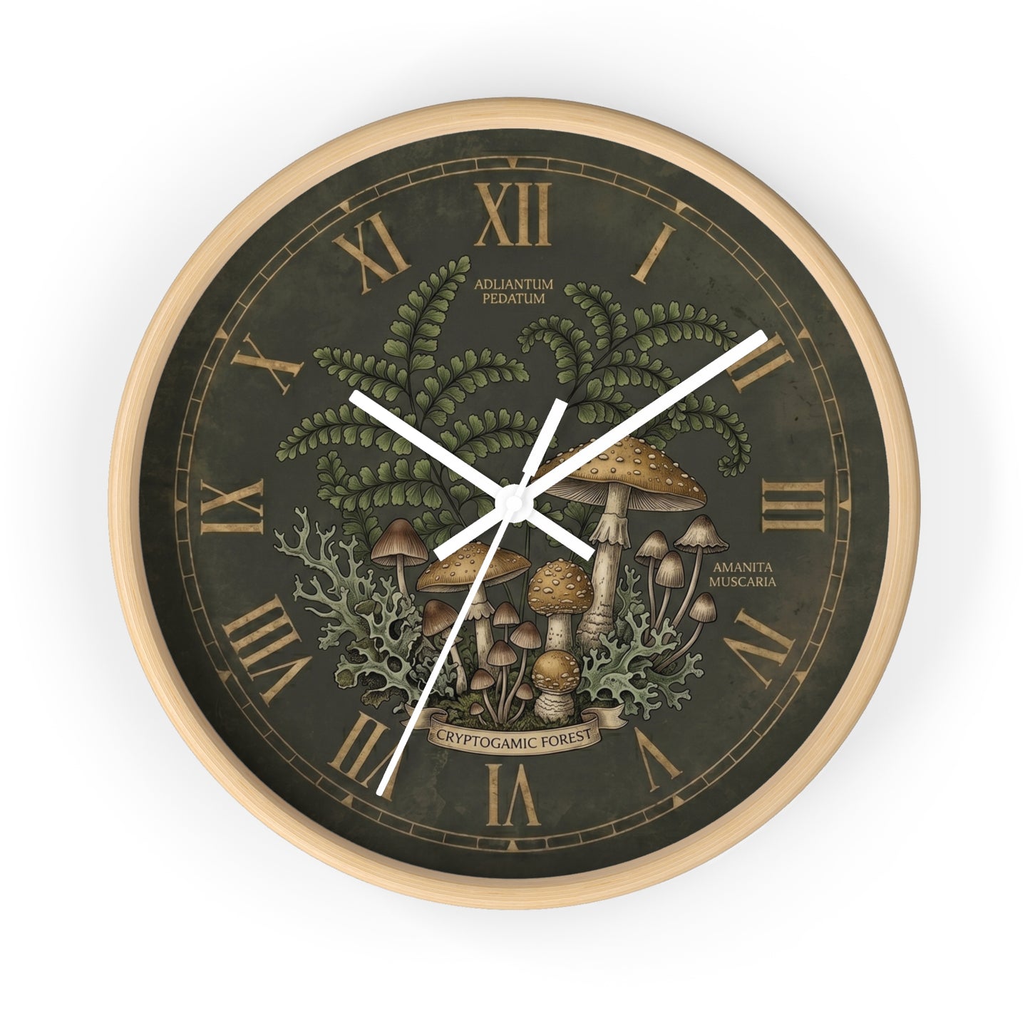 Mushroom Botanical Wall Clock | Vintage Fern Illustration