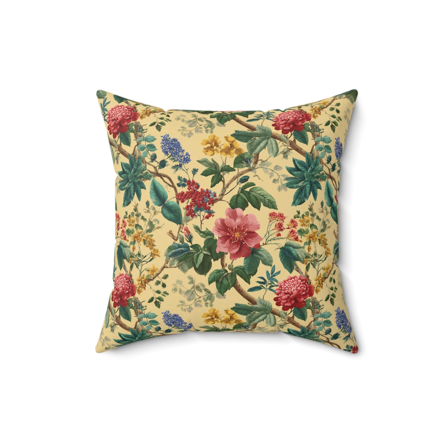 Vintage Floral Pattern Spun Polyester Square Pillow | Botanical Throw Pillow