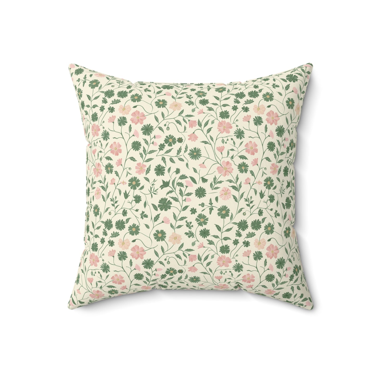 Pink Rose Vine Pattern Pillow | Square Decorative Throw Pillow