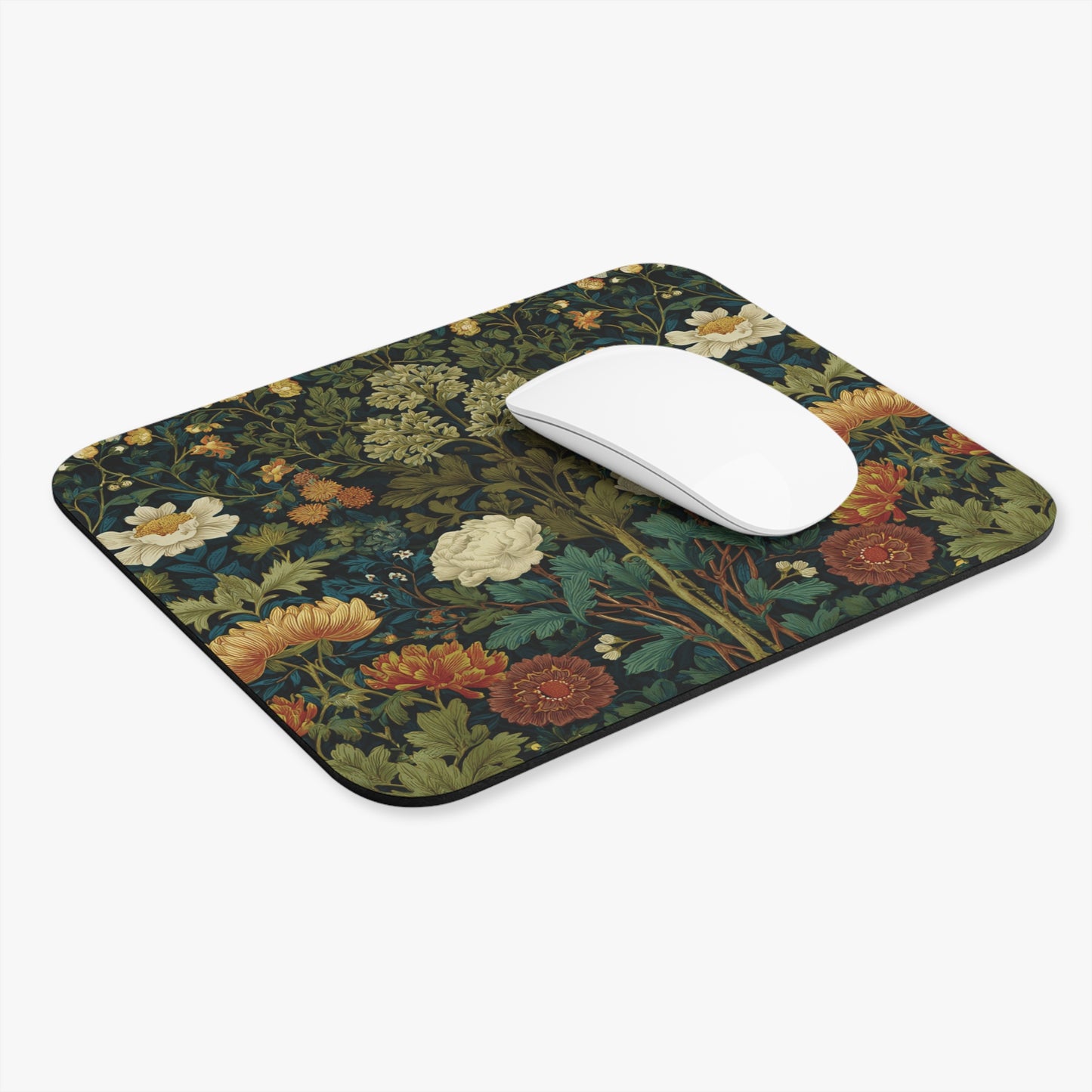 Victorian William Morris Style Floral Mouse Pad | Botanical Dark Garden Desk Mat