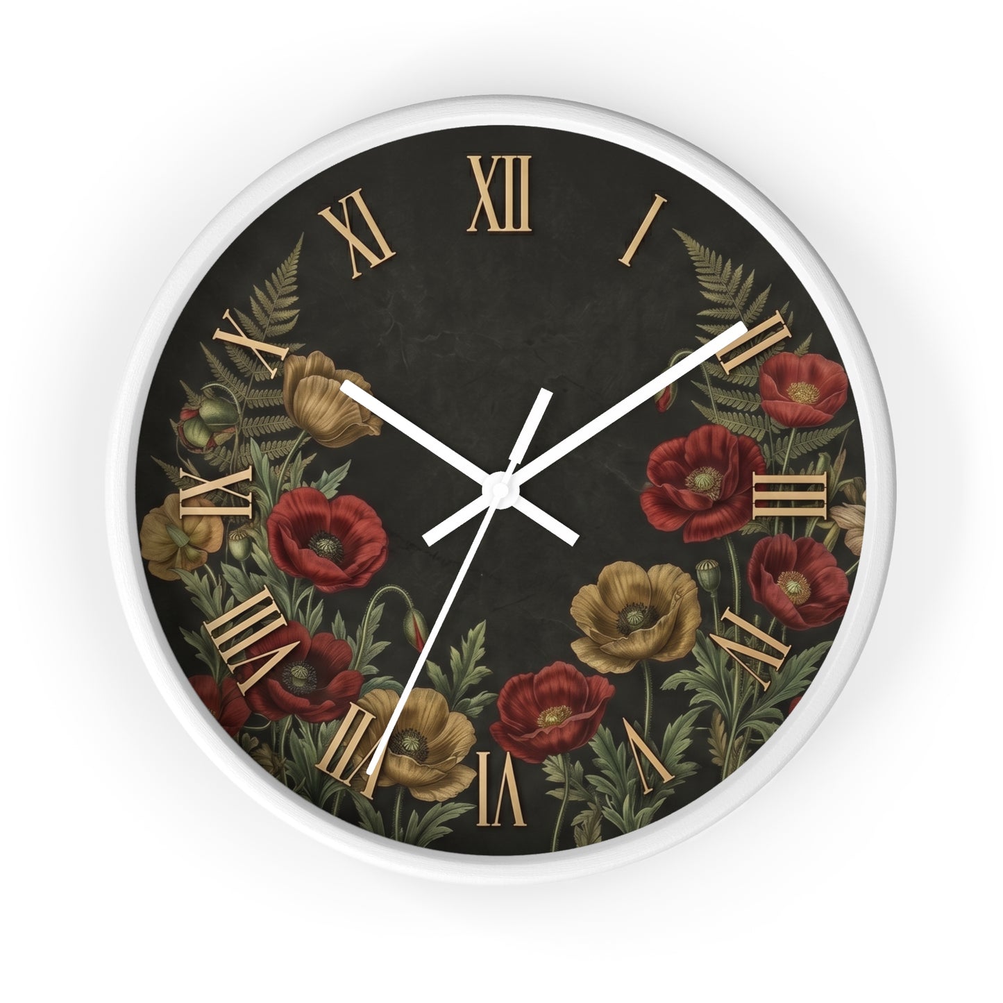 Vintage Floral Roman Numeral Wall Clock | Poppy and Fern Botanical Clock