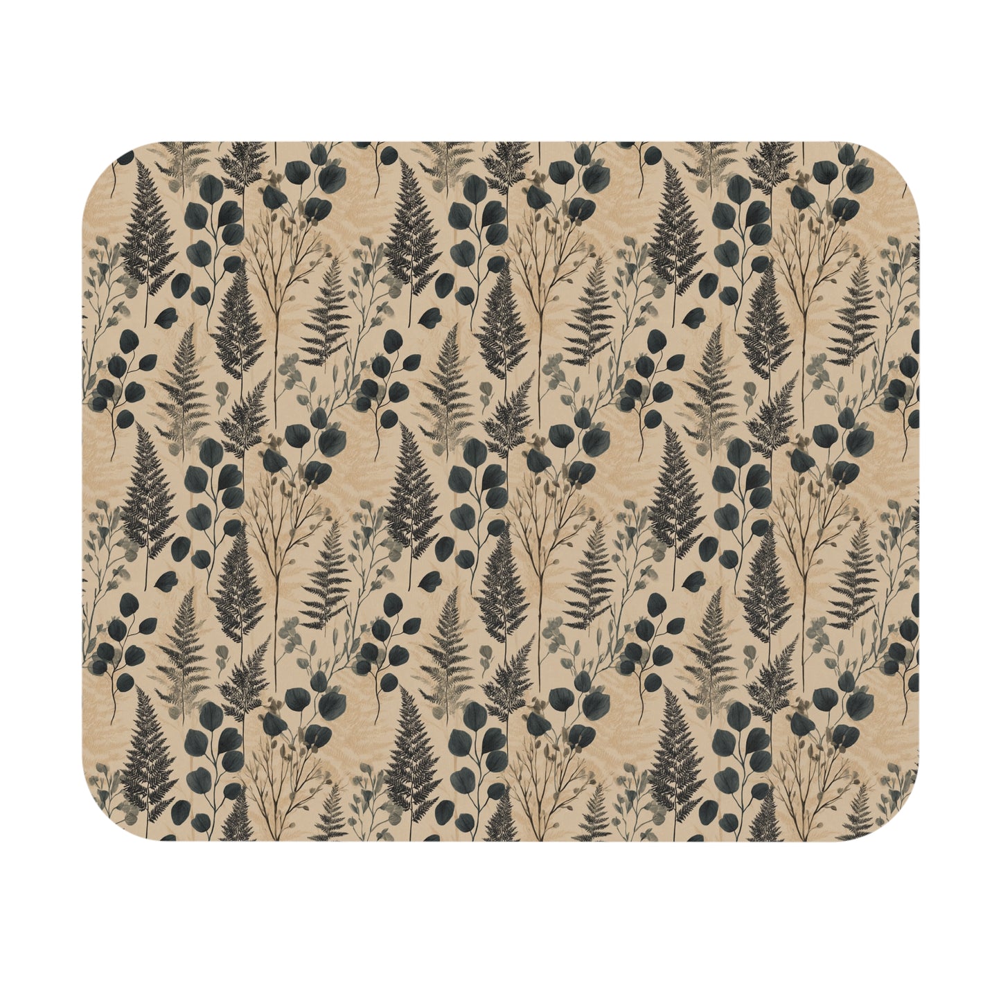 Botanical Fern and Eucalyptus Mouse Pad | Neutral Floral Pattern