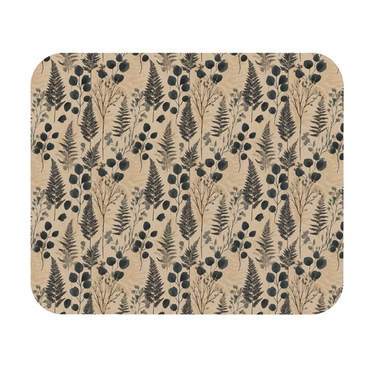 Botanical Fern and Eucalyptus Mouse Pad | Neutral Floral Pattern