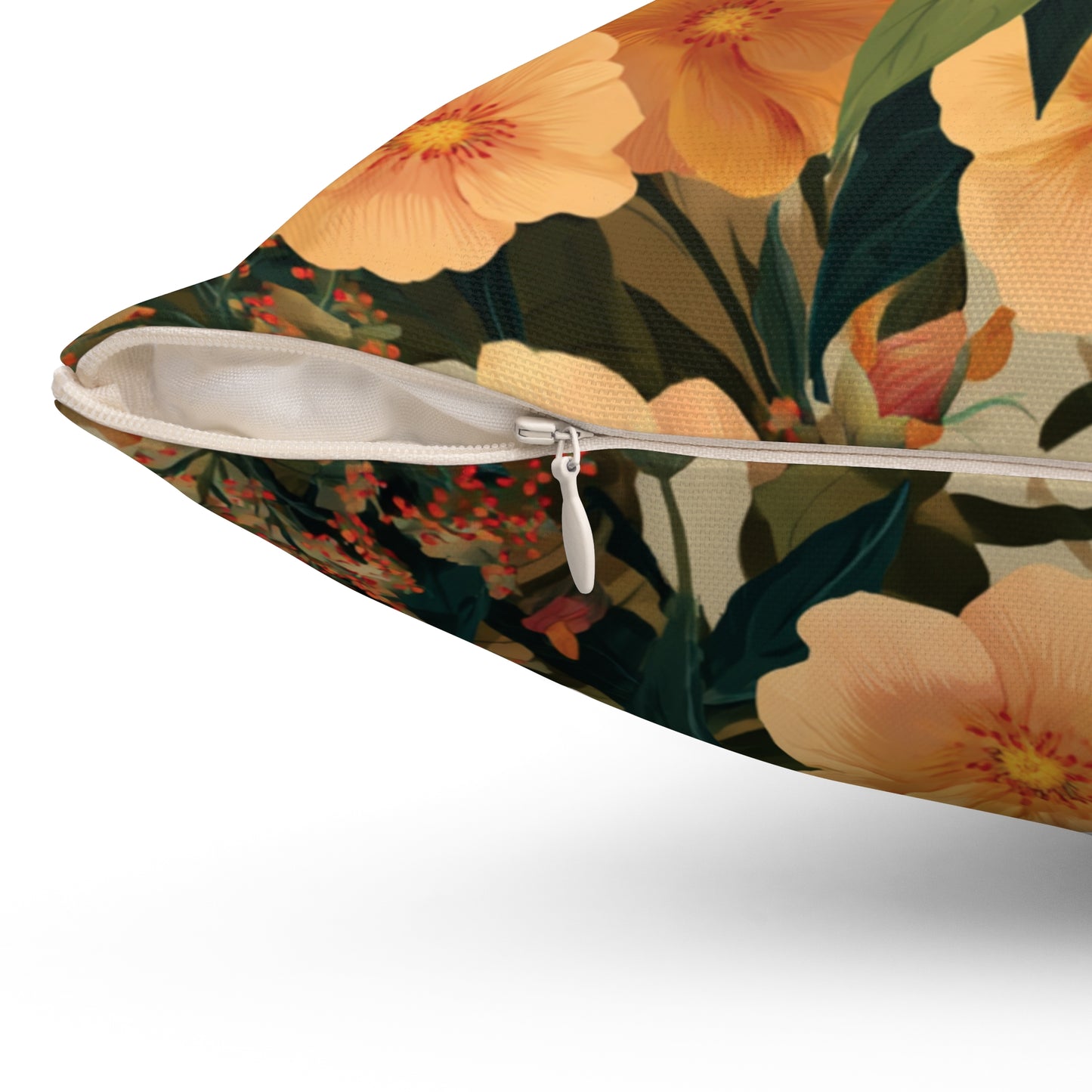 Peach Floral Pattern Pillow | Botanical Throw Pillow, Vintage Garden Design