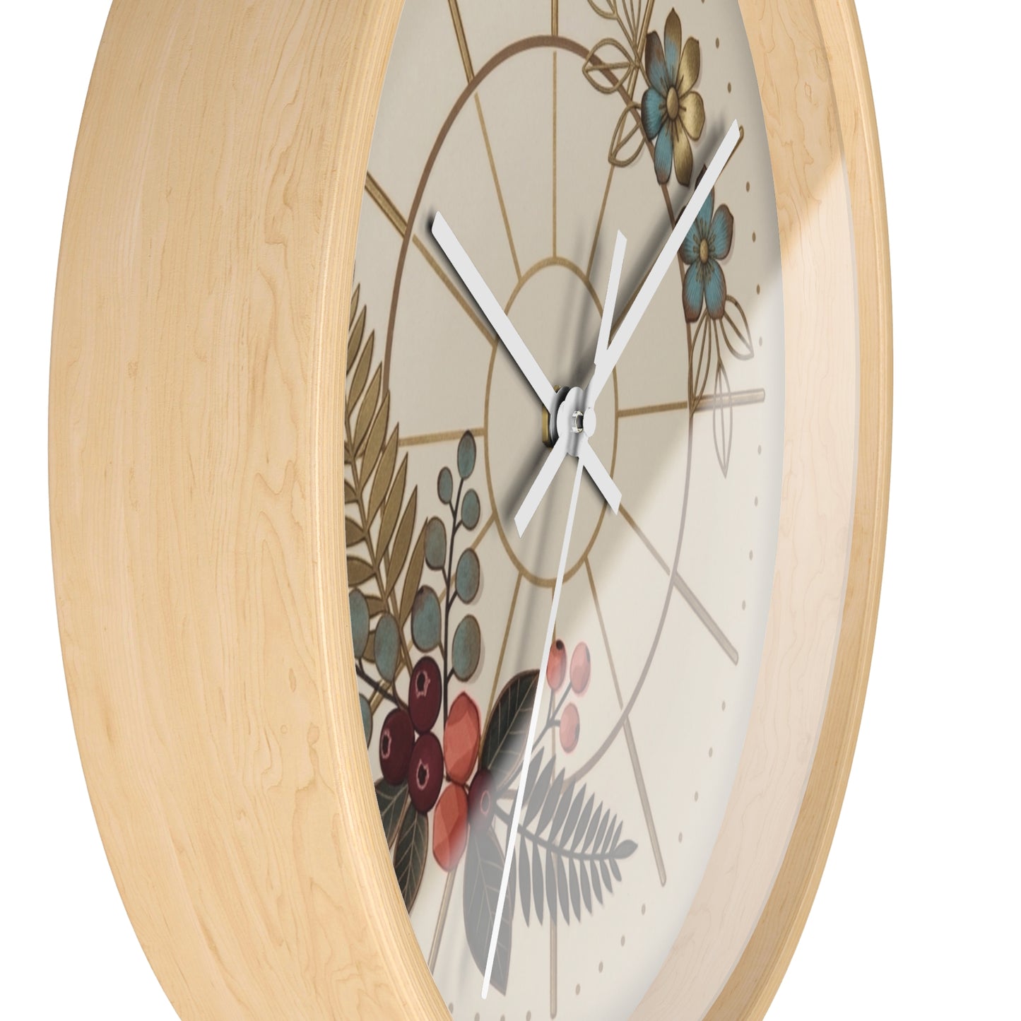 Botanical Floral Clock Wall Clock | Neutral Beige Flower Fern Design