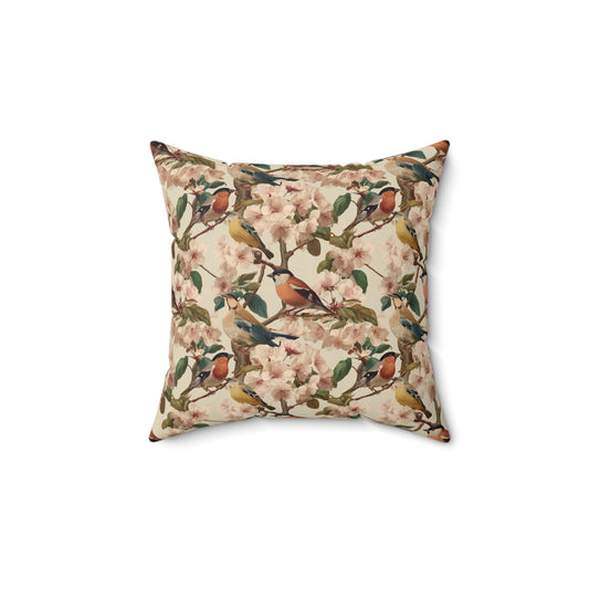 Vintage Bird Floral Pillow | Throw Pillow, Botanical Songbirds Pattern