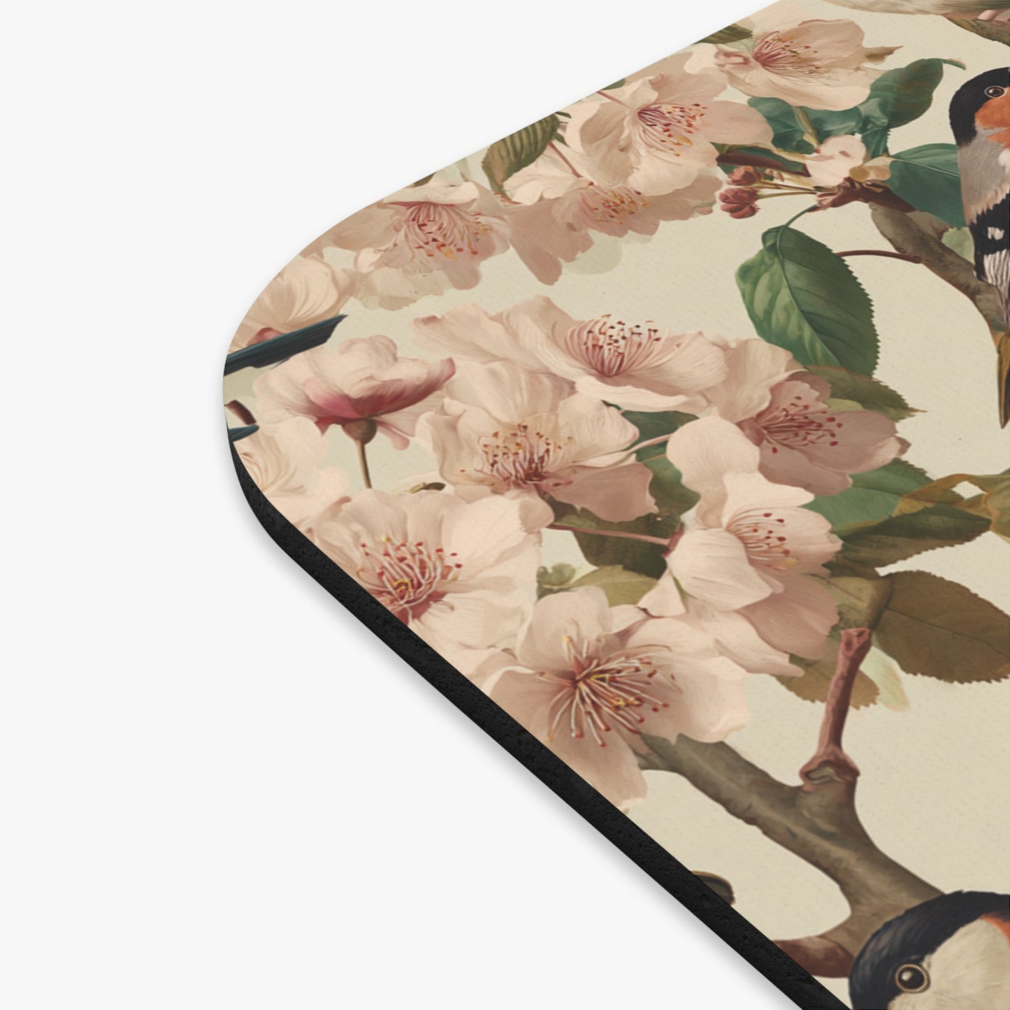 Vintage Songbirds and Cherry Blossoms Mouse Pad | Floral Bird Desk Mat