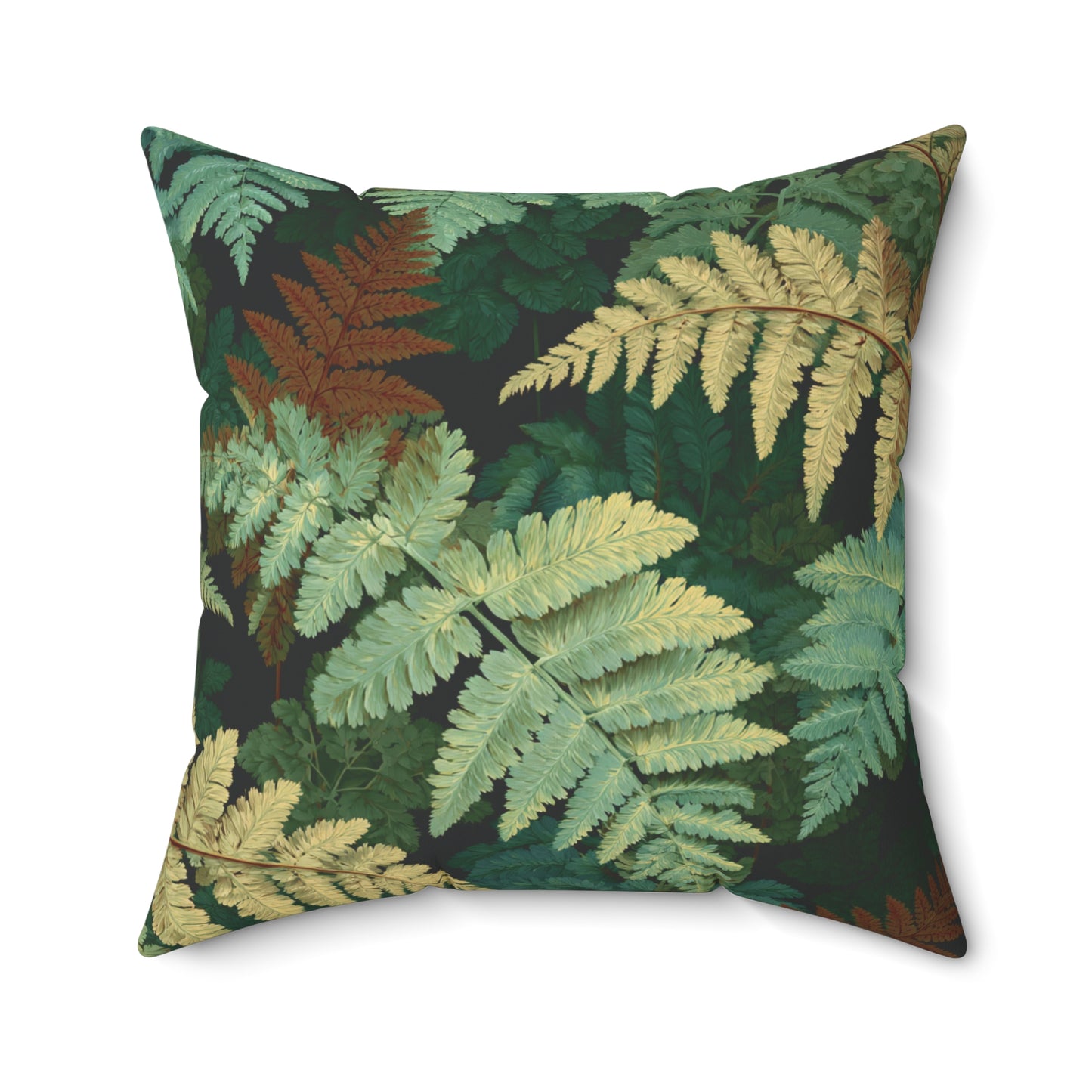 Botanical Fern Leaves Pillow | Woodland Green Foliage Square Throw Pillow