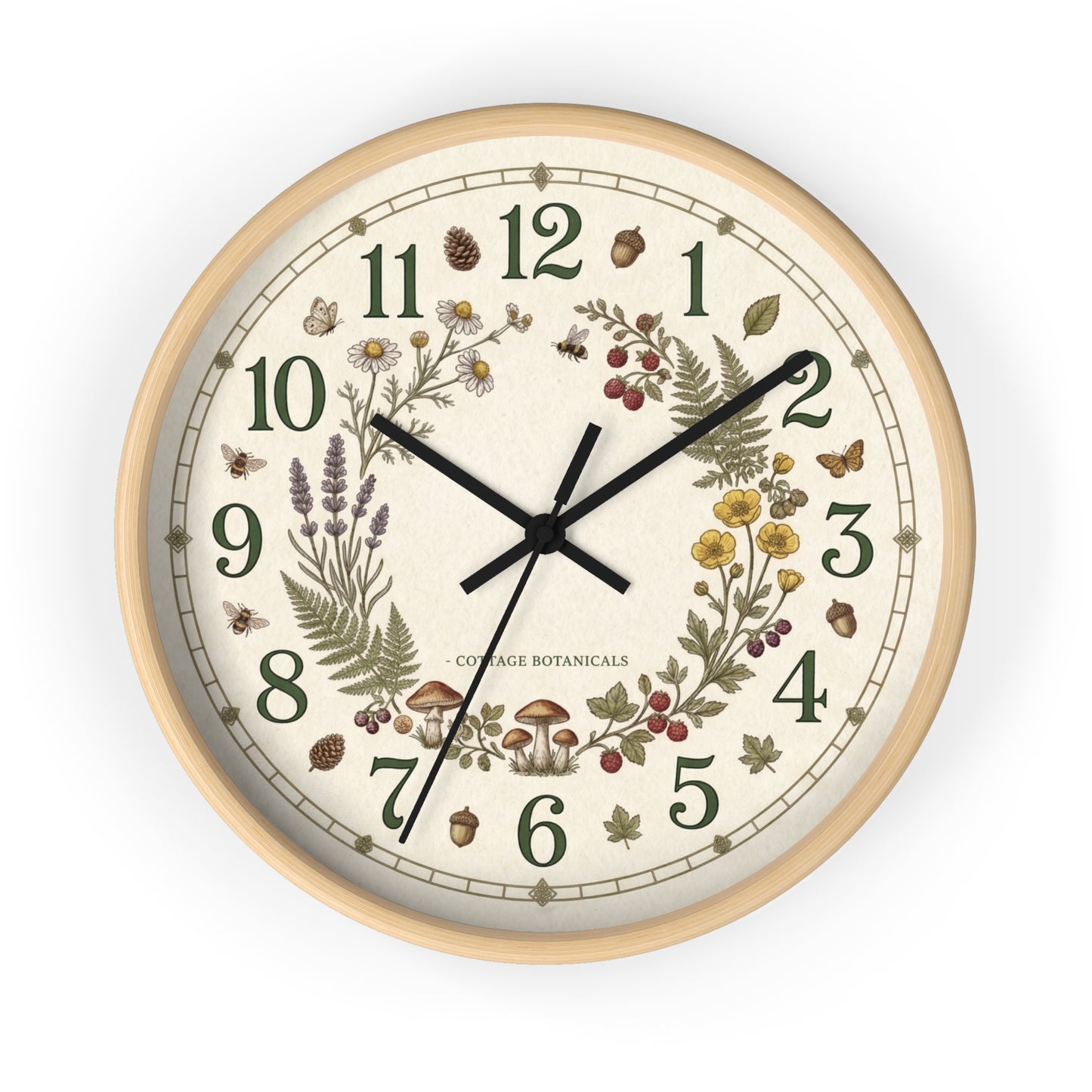 Botanical Wreath Wall Clock | Cottage Floral Timepiece