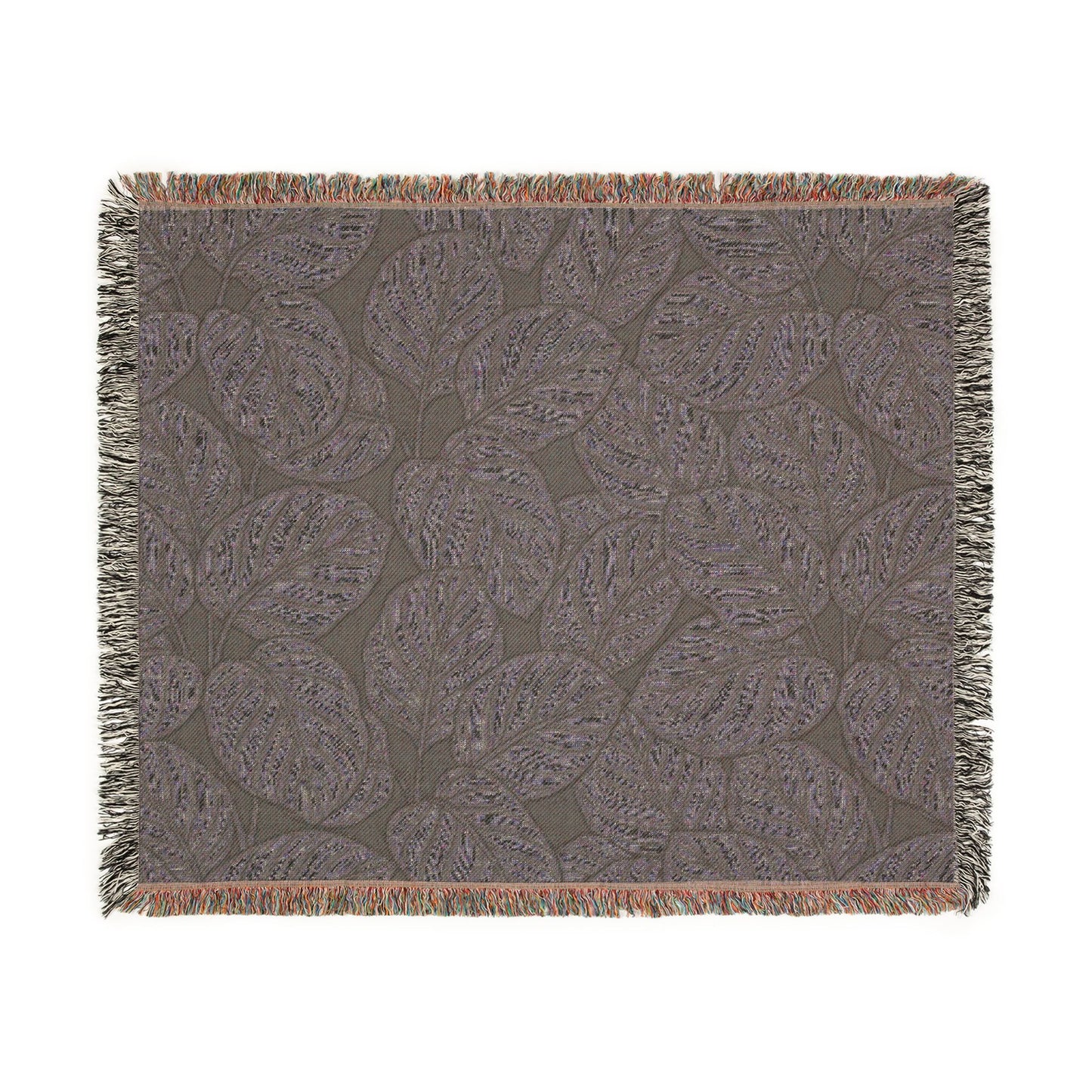 Green Leaf Calathea Orbifolia Pattern Woven Blanket | Botanical Throw, Fringe Edge