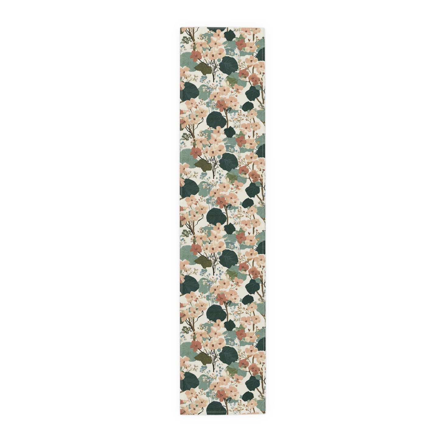Vintage Floral Pattern Table Runner | Green Peach Cotton-Poly Blend