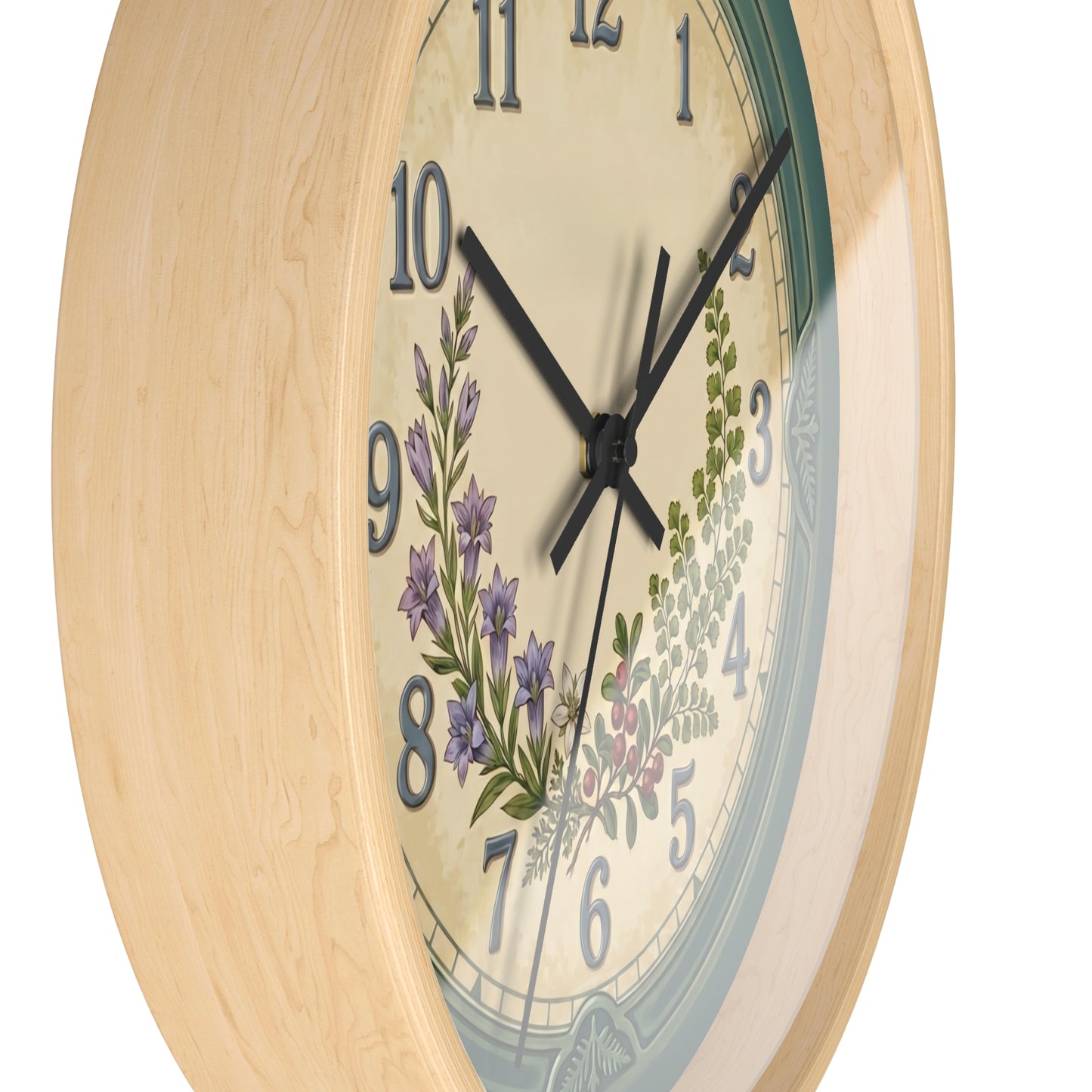 Coastal Turquoise Botanical Wall Clock | Lavender, Fern & Berries Clock
