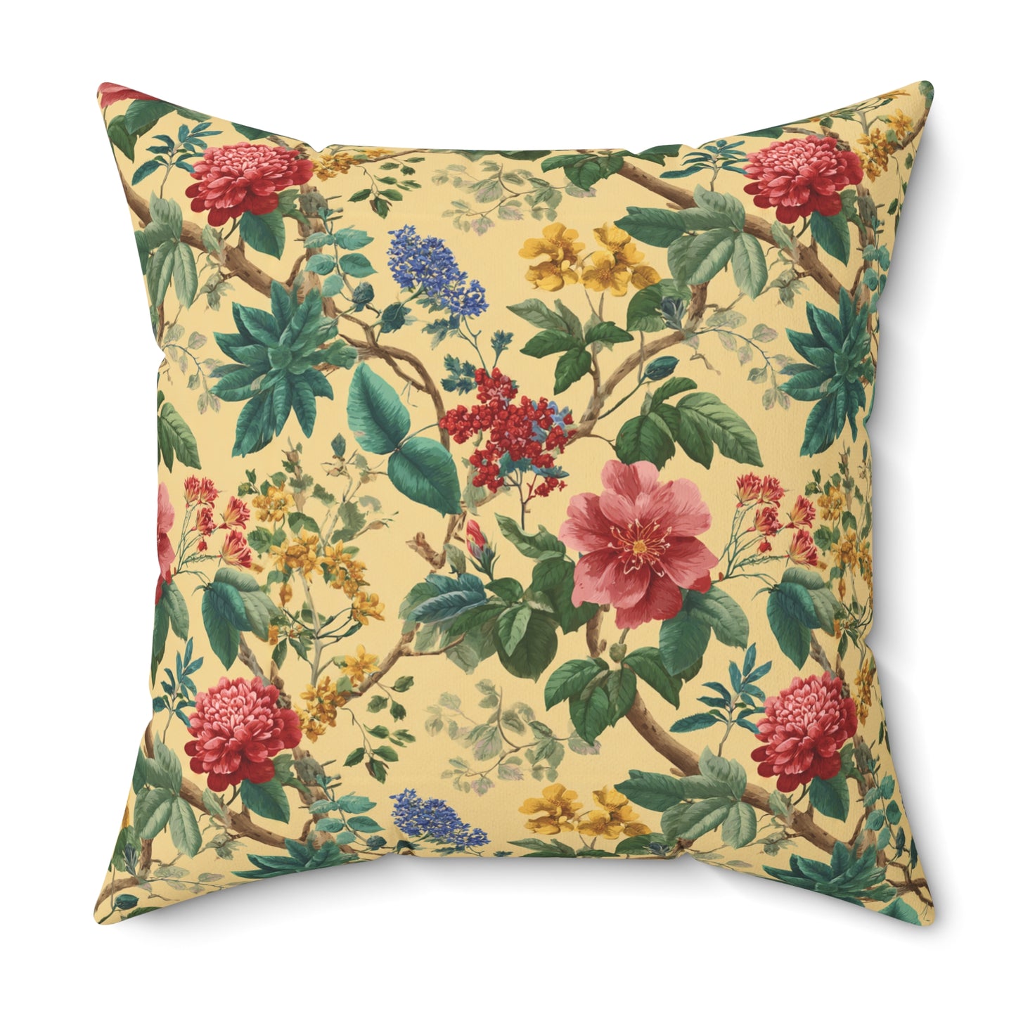 Vintage Floral Pattern Spun Polyester Square Pillow | Botanical Throw Pillow