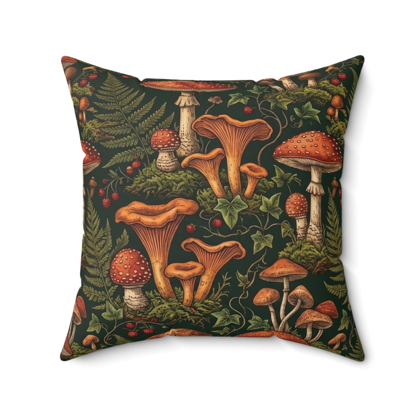 Autumn Mushrooms pillow | Forest fungi botanical throw pillow