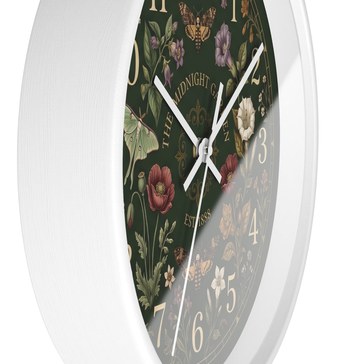 Vintage Floral Garden Clock | Botanical Wall Clock, Dark Green Floral Design