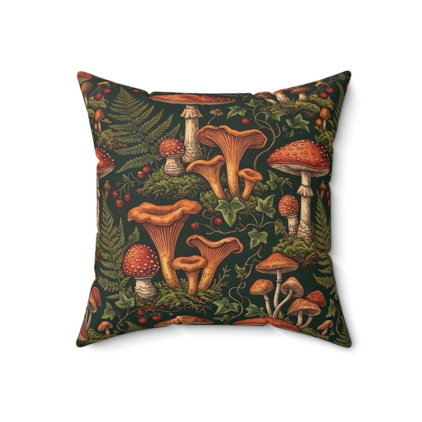 Autumn Mushrooms pillow | Forest fungi botanical throw pillow