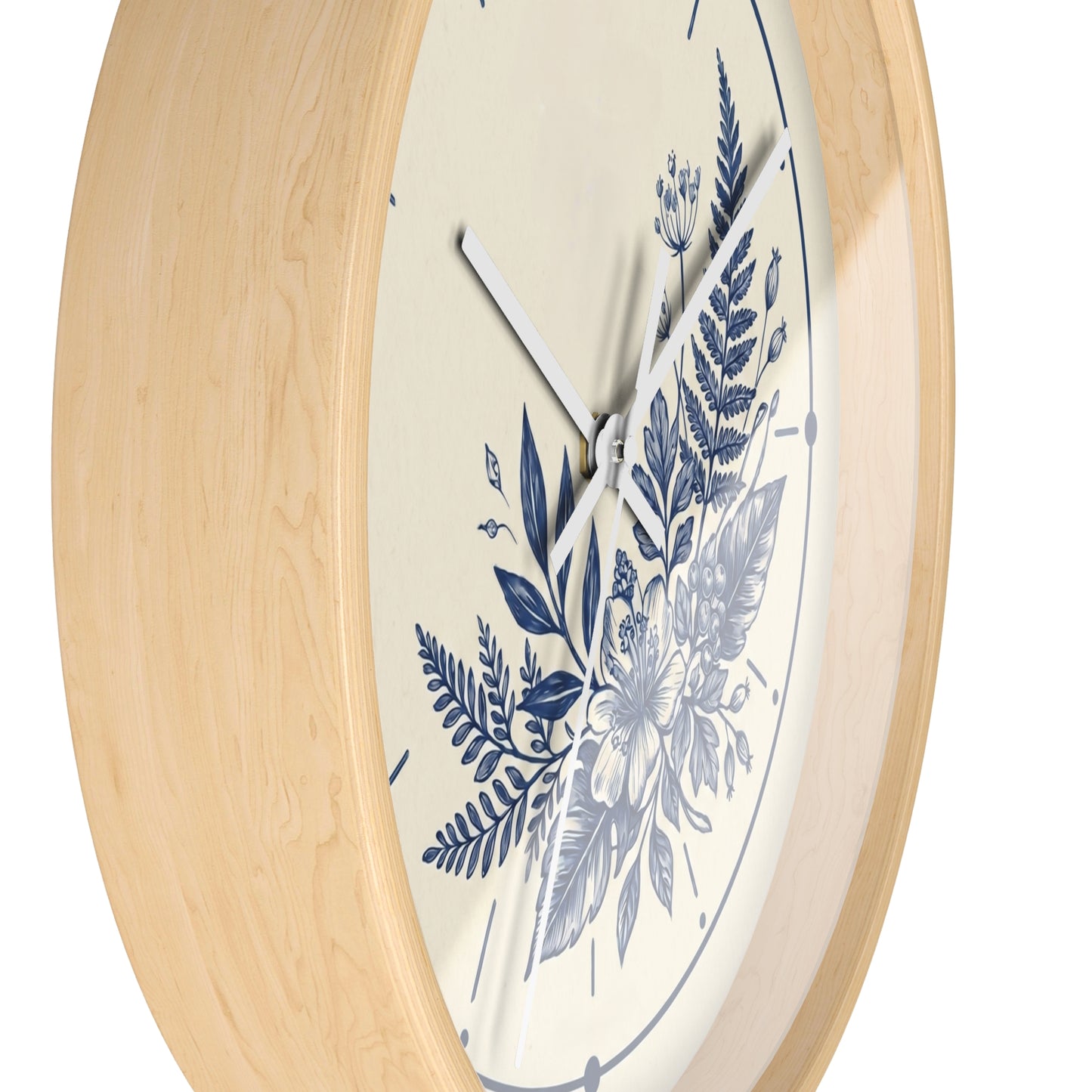 Blue Floral Illustration Wall Clock | Coastal Botanical Flower Clock