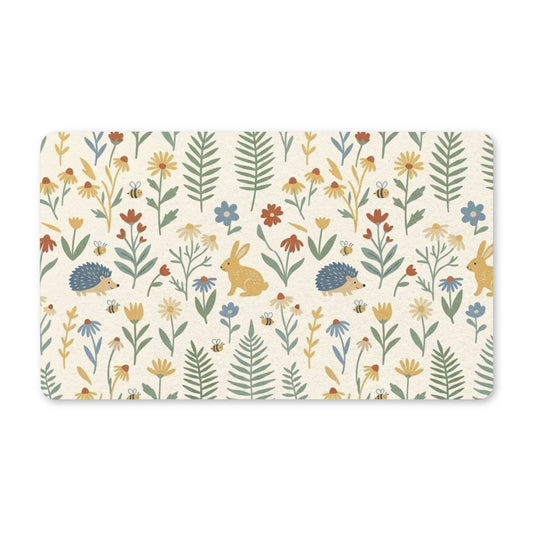 Woodland Rabbits and Hedgehogs Doormat | Floral Pattern Polyester Doormat