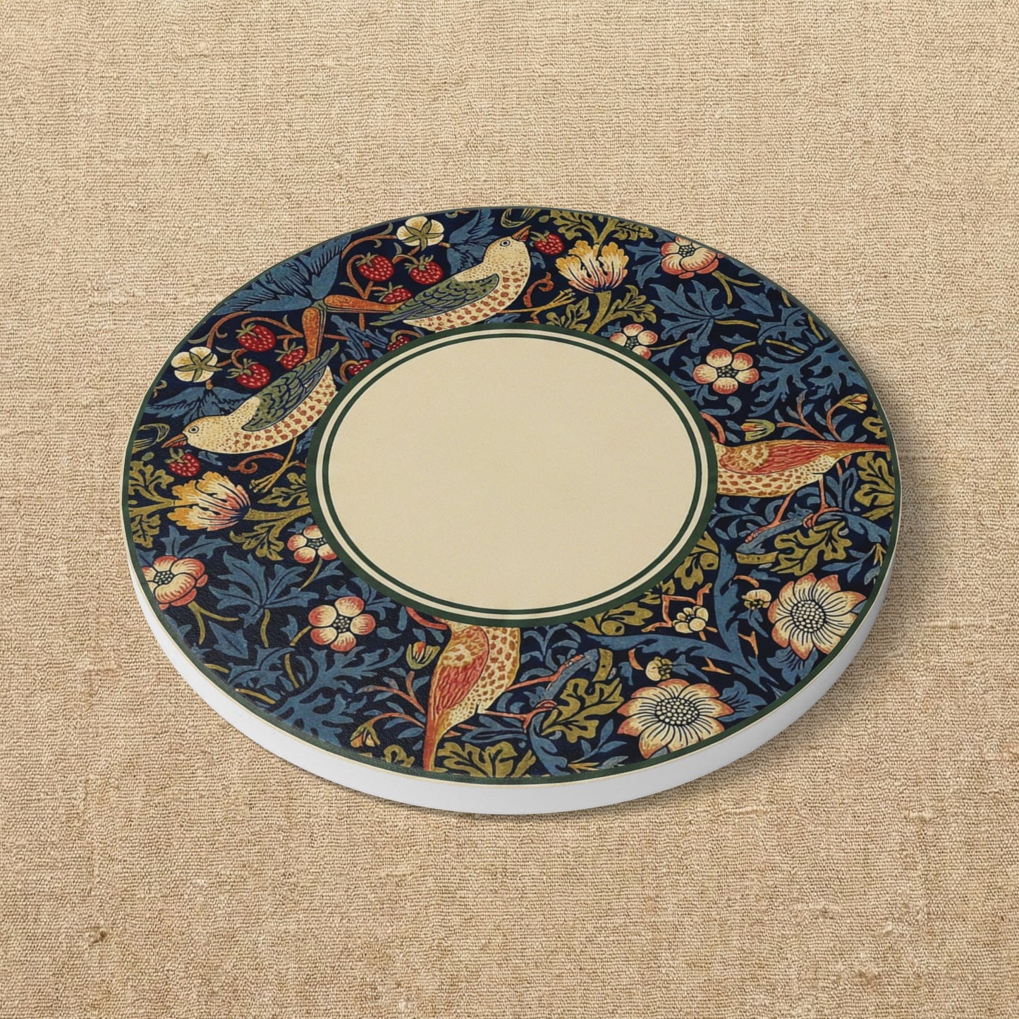 Strawberry Thief floral bird pattern Ceramic Coaster | William Morris inspired, cork back