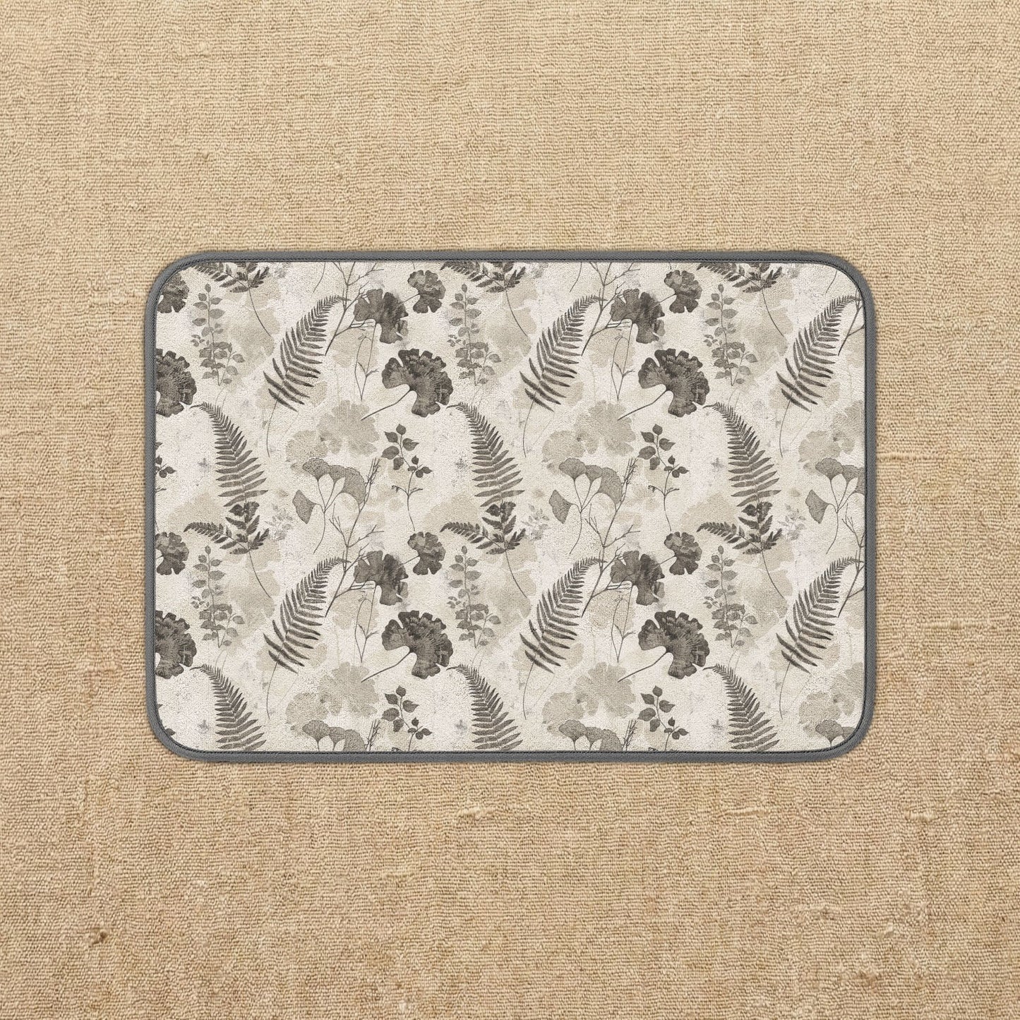 Neutral Botanical Fern Ginkgo Pattern Microfiber Dish Mat | Kitchen Counter Absorbent