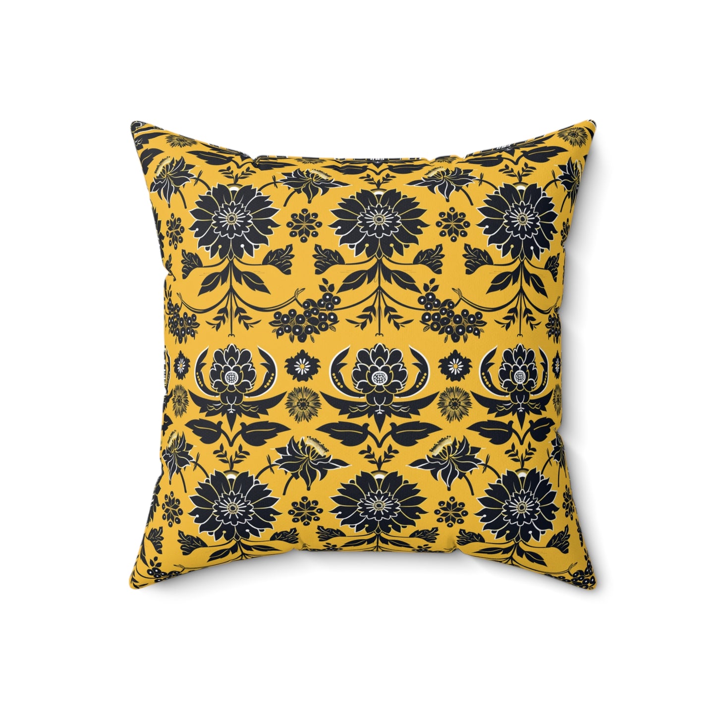 Yellow Floral Damask Pillow | Square Polyester Throw Pillow