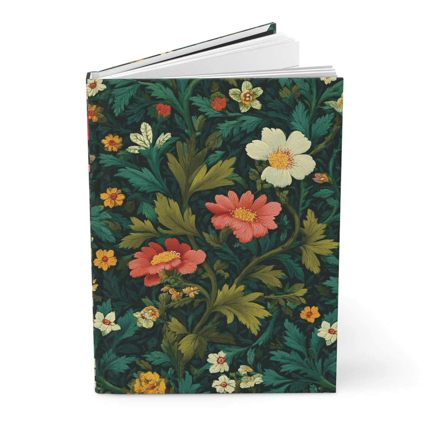 Vintage Floral Pattern Hardcover Journal | Dark Green Botanical Notebook