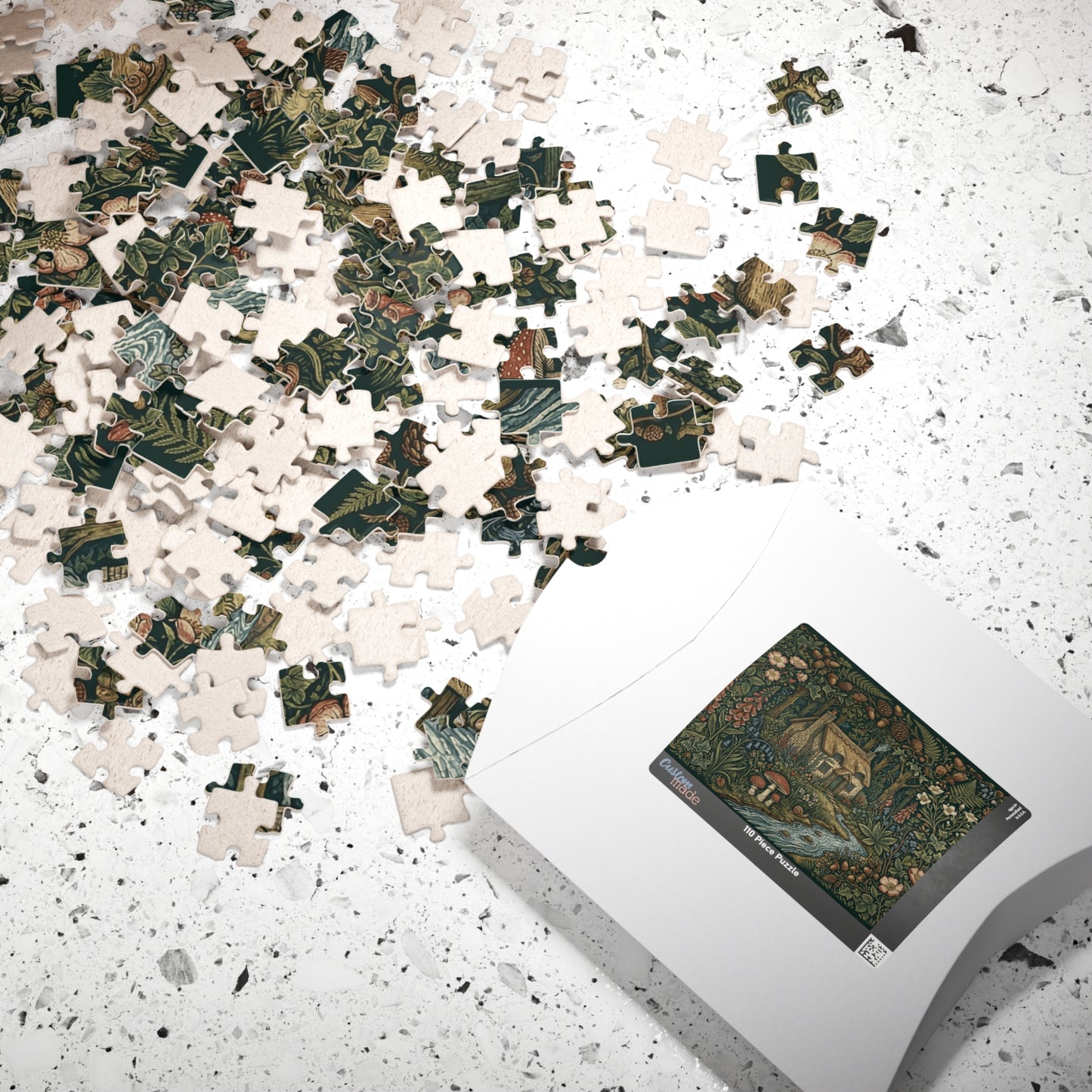 Cottage in Enchanted Forest Puzzle | 110, 252, 520, or 1014 Piece Woodland River Illustration