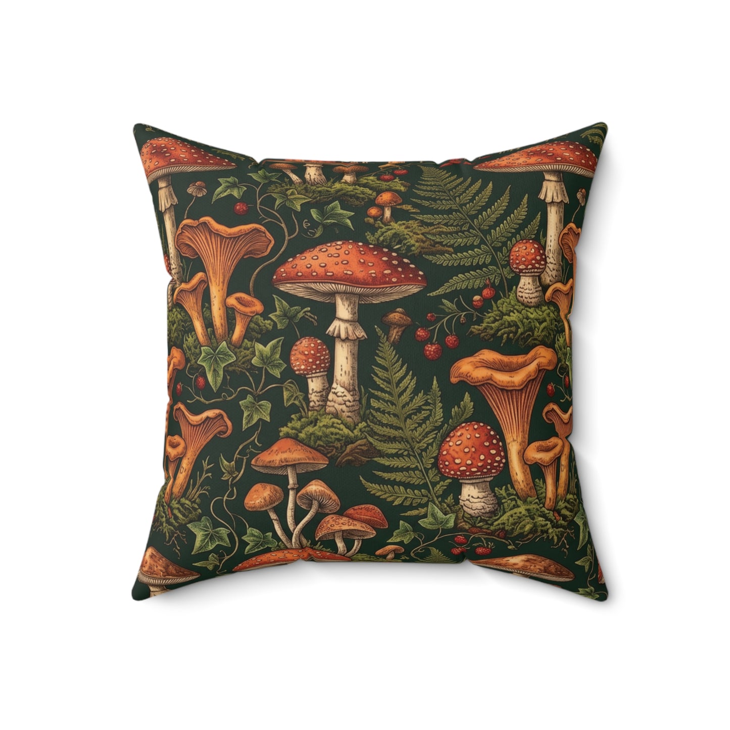 Autumn Mushrooms pillow | Forest fungi botanical throw pillow