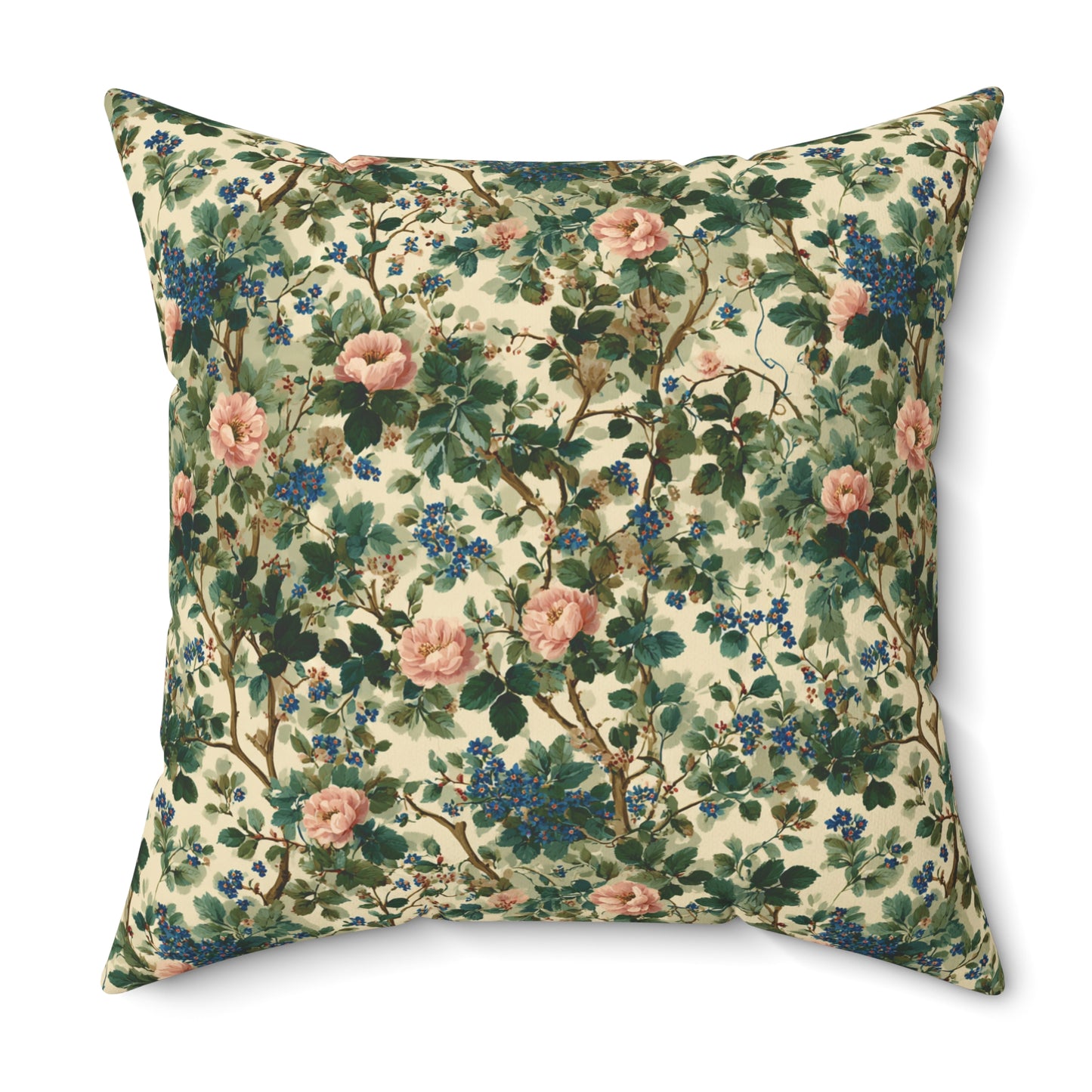 Vintage Floral Pattern Pillow | Pink Roses Green Vines Square Pillow