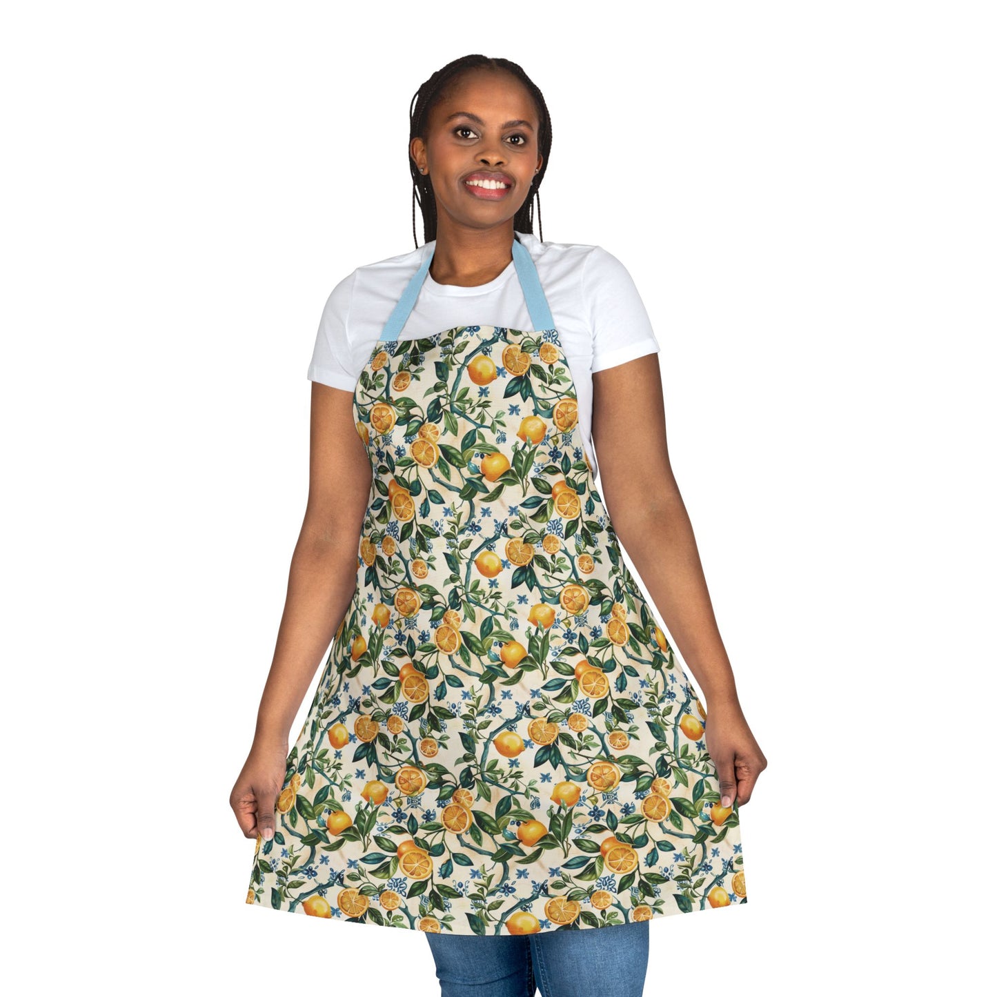 Citrus Lemon Blossom Apron | Kitchen Apron with Floral Fruit Pattern