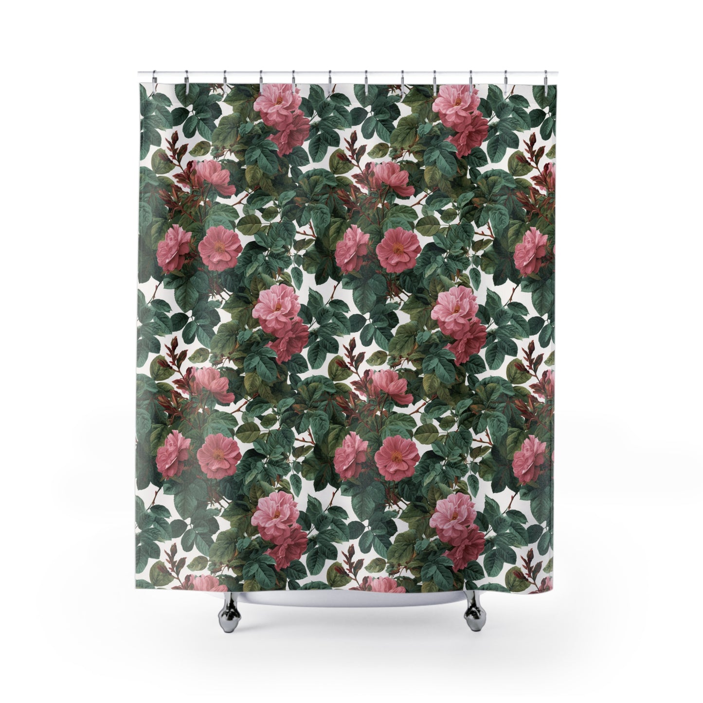 Vintage Pink Rose Floral Shower Curtain | Botanical Garden Pattern