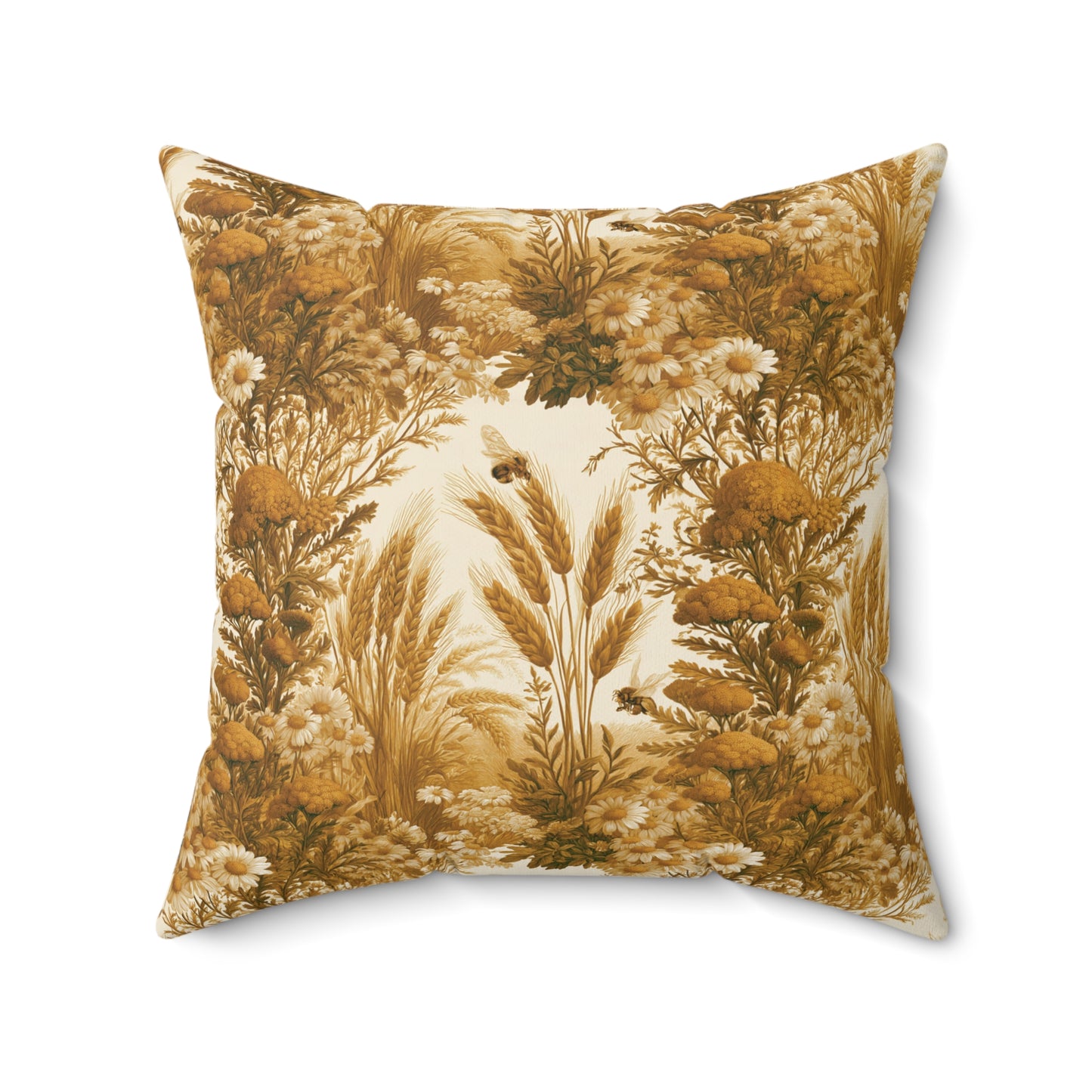 Vintage Yellow Floral Meadow Pillow | Golden Botanical Square Pillow