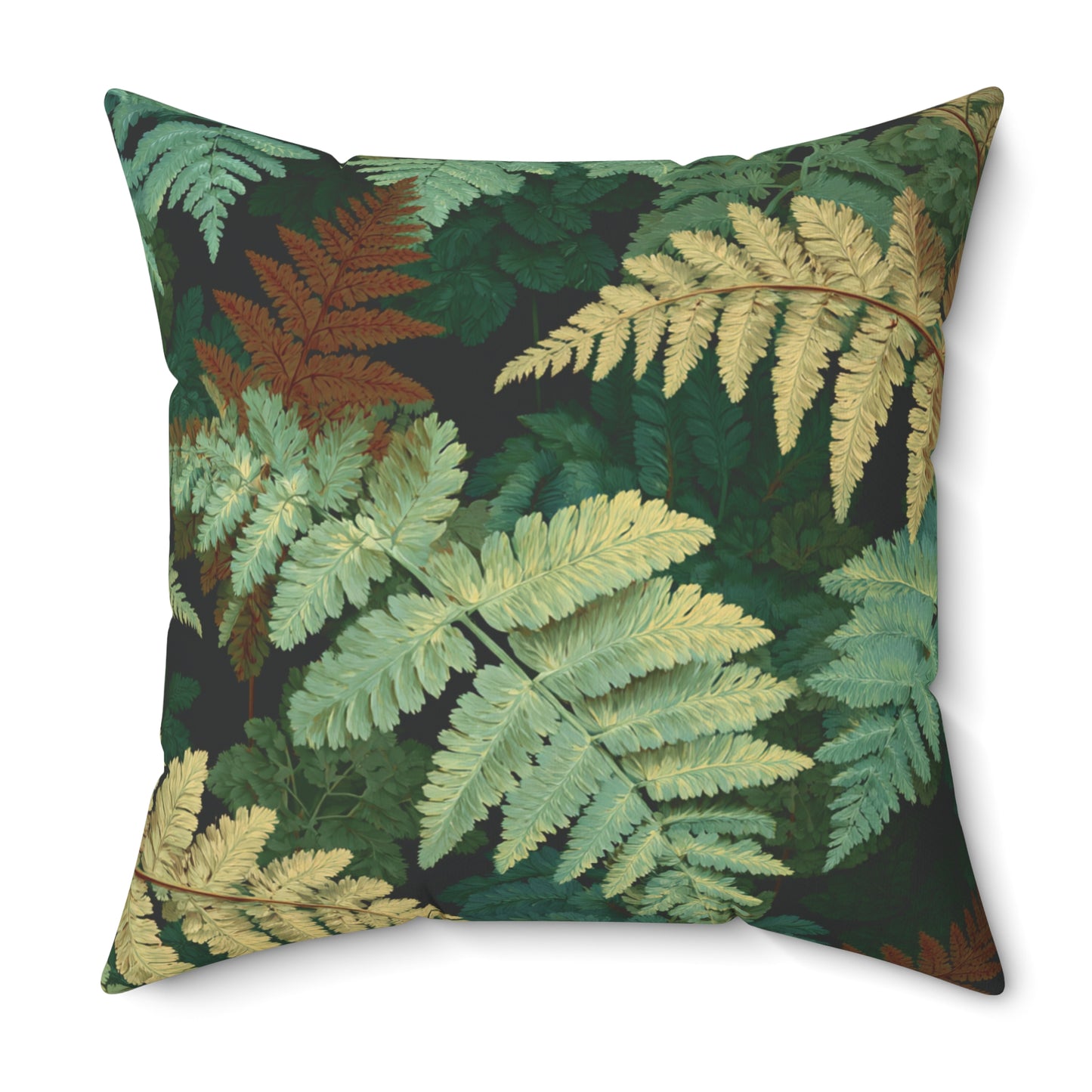 Botanical Fern Leaves Pillow | Woodland Green Foliage Square Throw Pillow