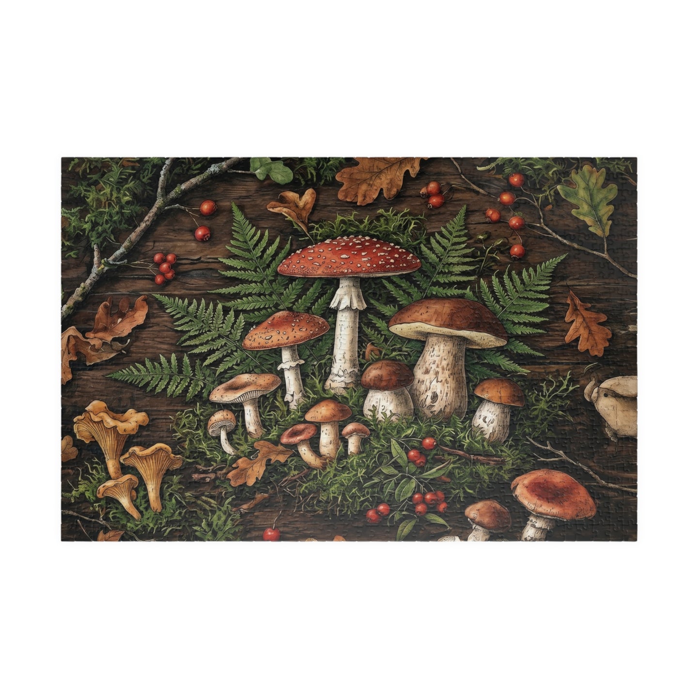 Woodland Mushroom Illustration Puzzle | 110, 252, 520, or 1014 Jigsaw Puzzle