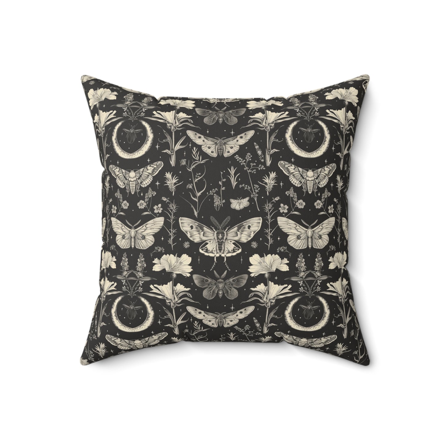 Vintage Moth and Moon Pillow | Botanical Moth Pattern