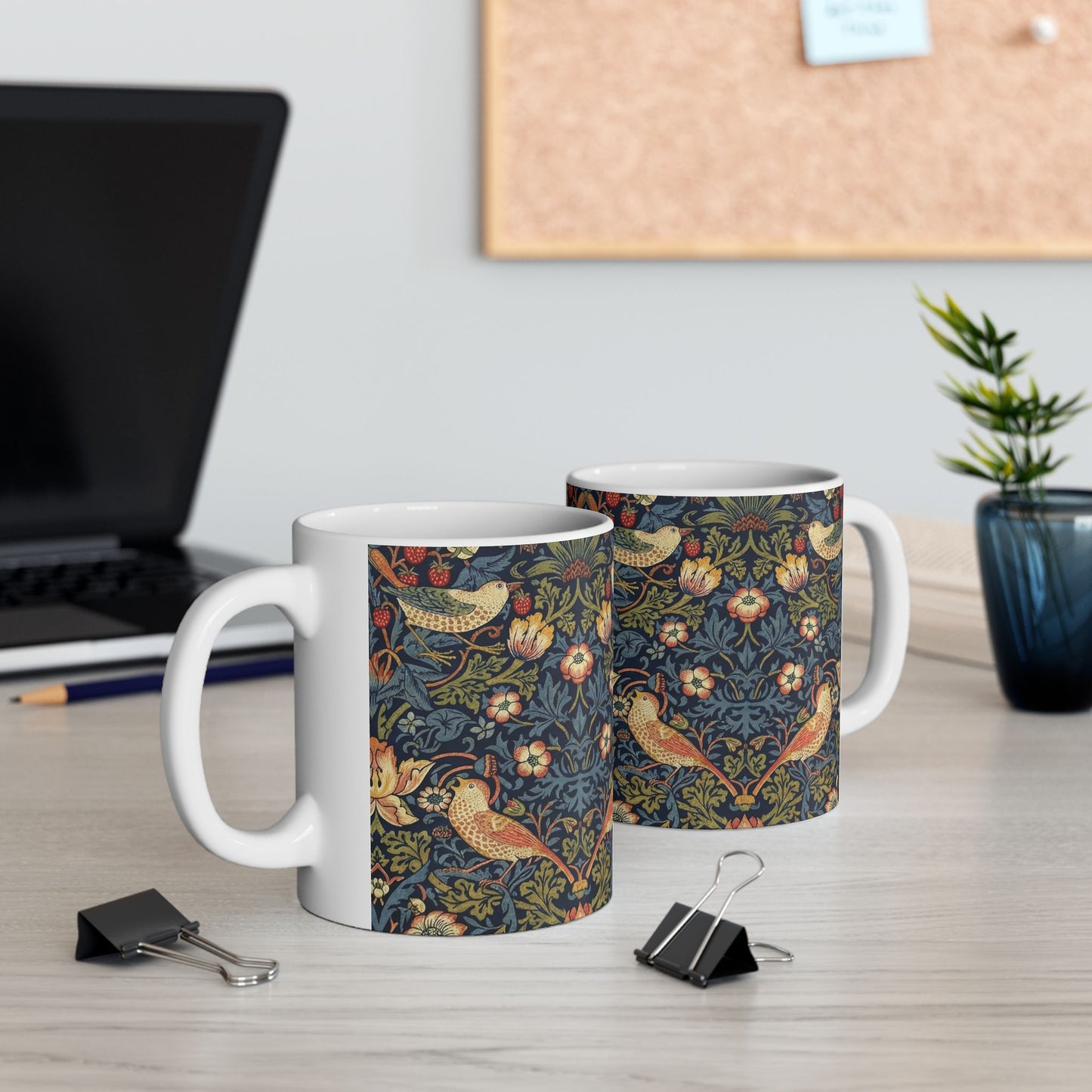 William Morris Style Strawberry Thief Pattern Mug | Bird Floral Ceramic Mug