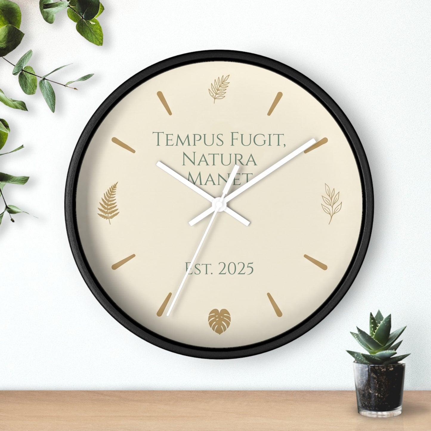 Custom Botanical Clock - Minimalist Fern Monstera Wall Decor - Personalized Timepiece