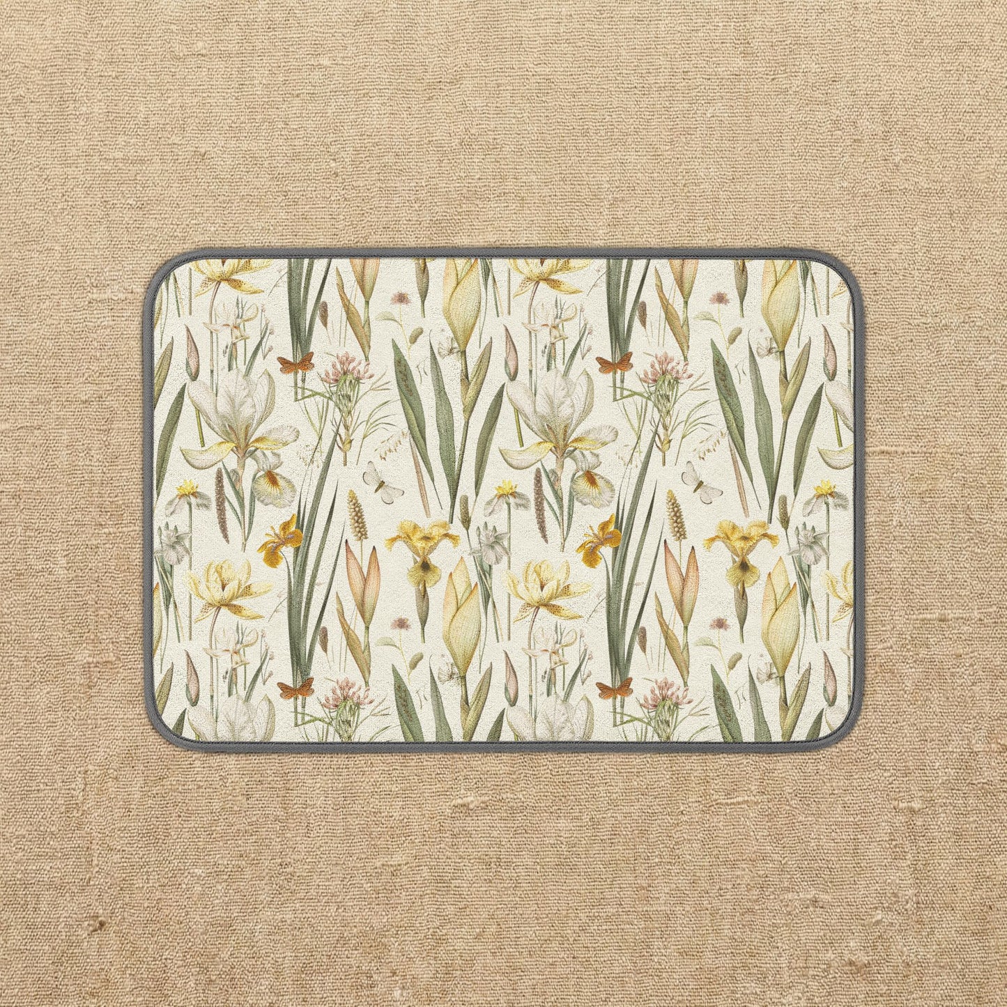 Yellow Daffodil Floral Microfiber Dish Mat | Spring Botanical Kitchen Rug