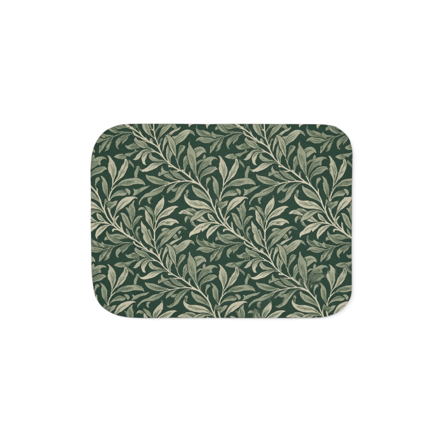 Green Botanical Olive Leaf Pattern Sherpa Blanket | Leaf Vine Throw