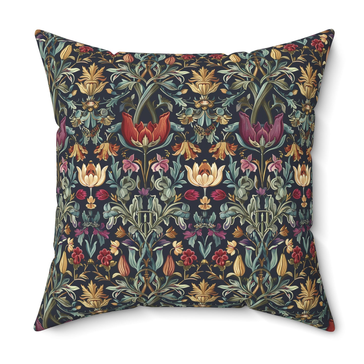 William Morris Style Floral Pattern Pillow | Vintage Botanical Throw Pillow
