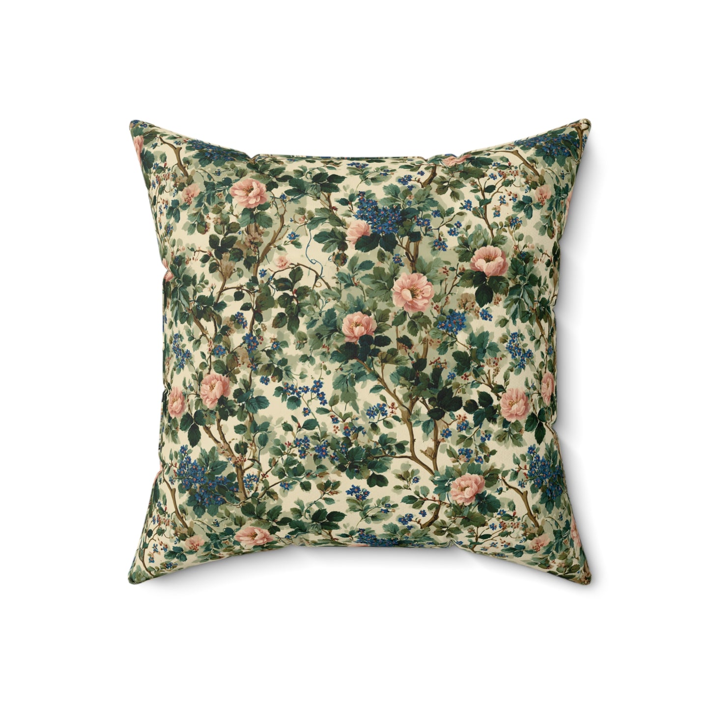 Vintage Floral Pattern Pillow | Pink Roses Green Vines Square Pillow