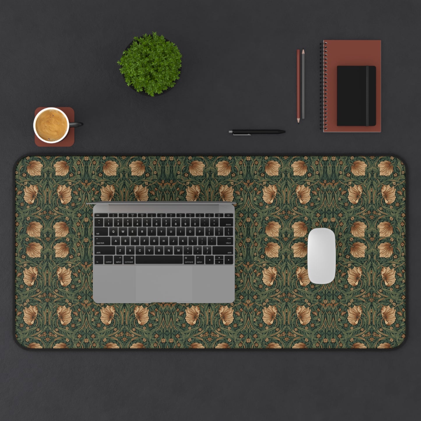 Vintage Botanical Rose Pattern Desk Mat | Green Floral Mouse Pad
